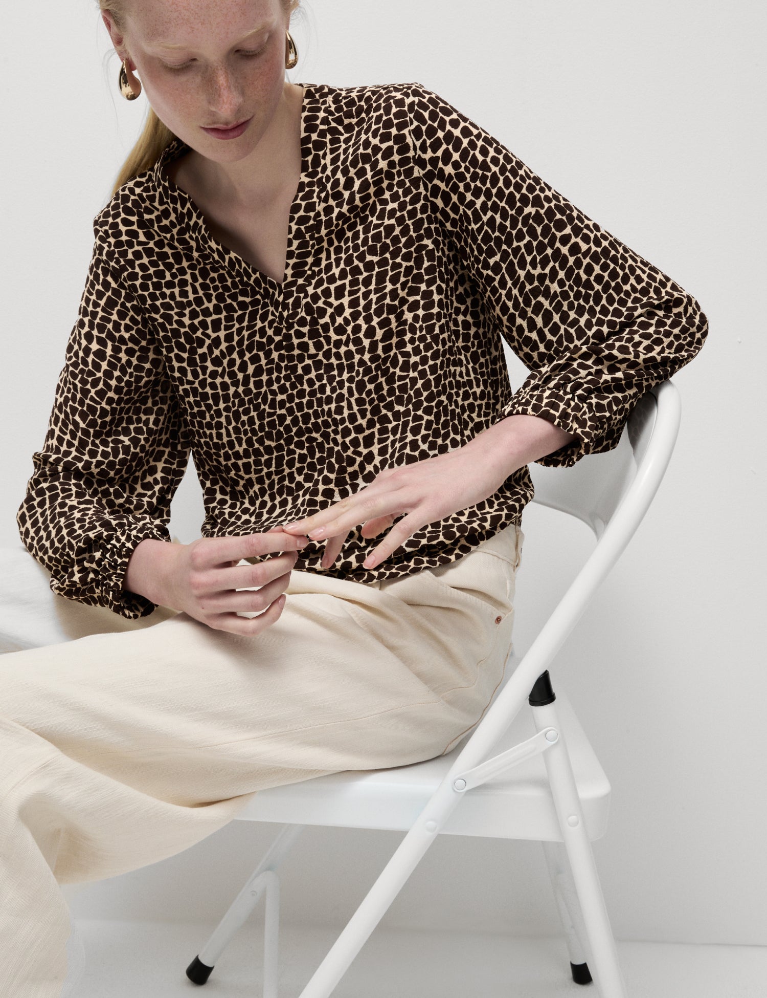 Animal Print V-Neck Popover Blouse