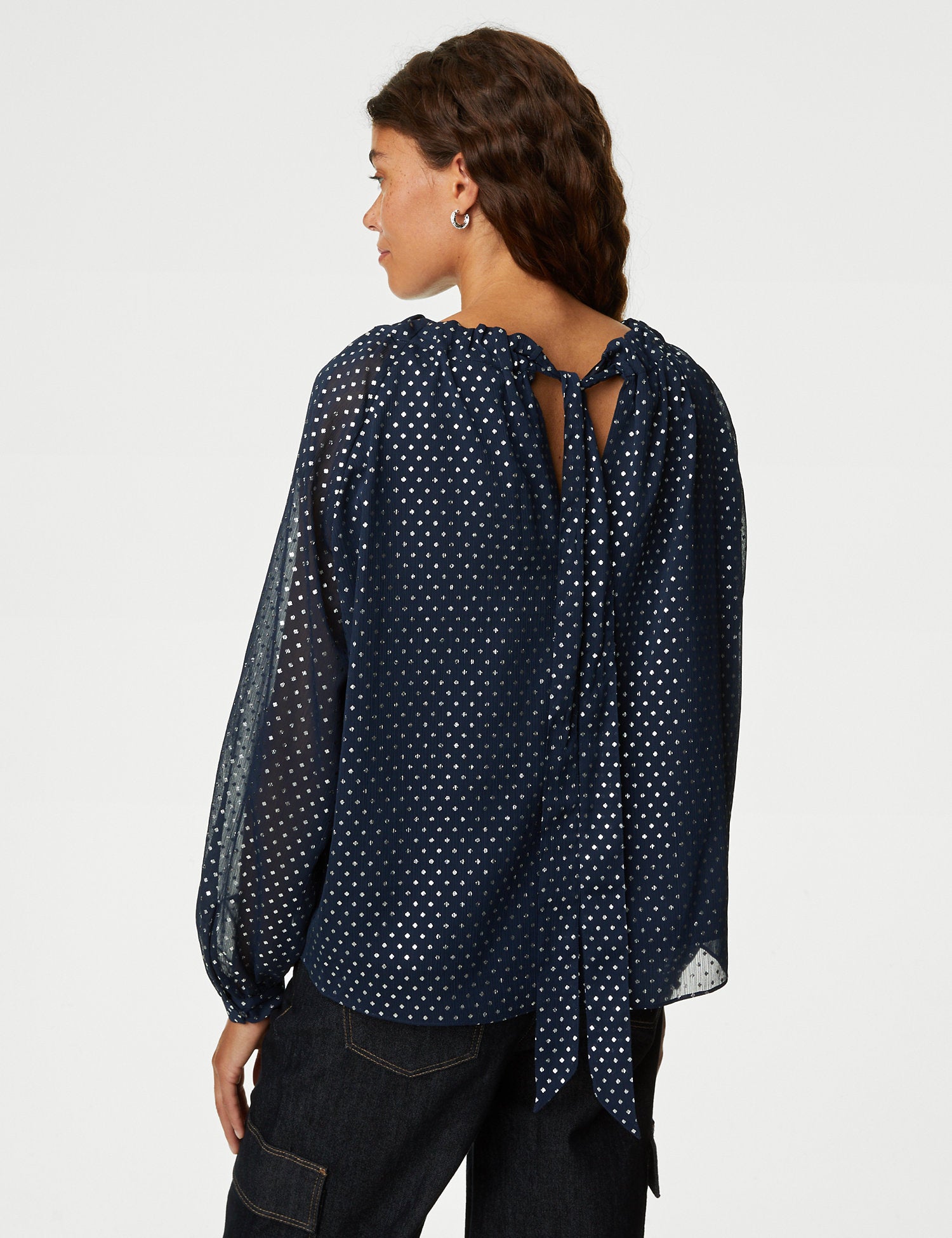 Foil Print Round Neck Blouse