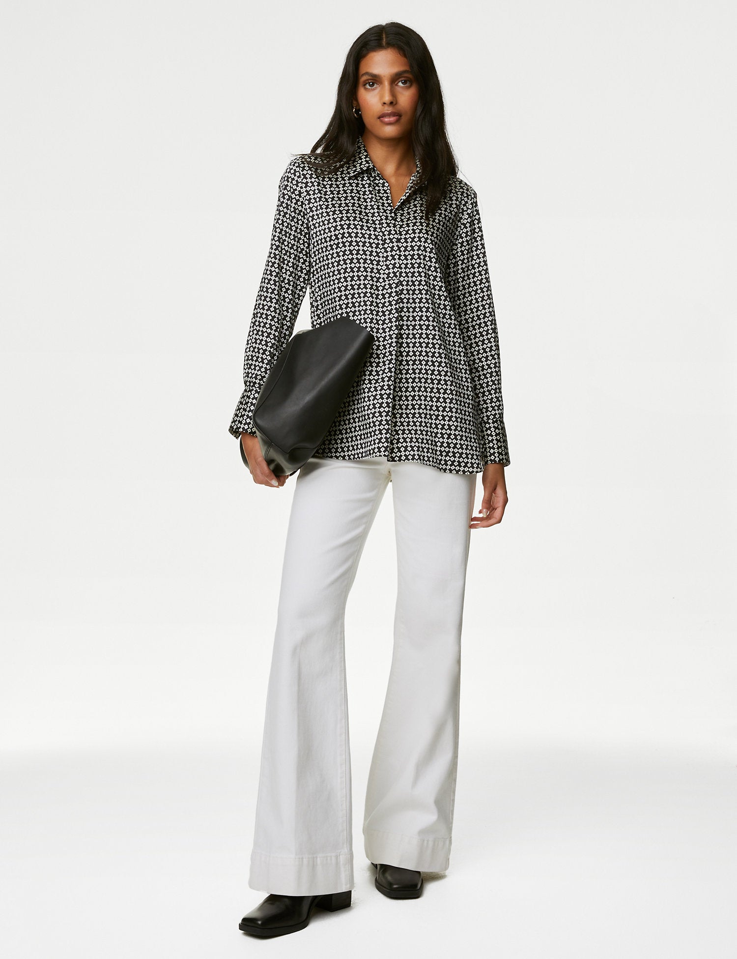Printed Collared Popover Blouse