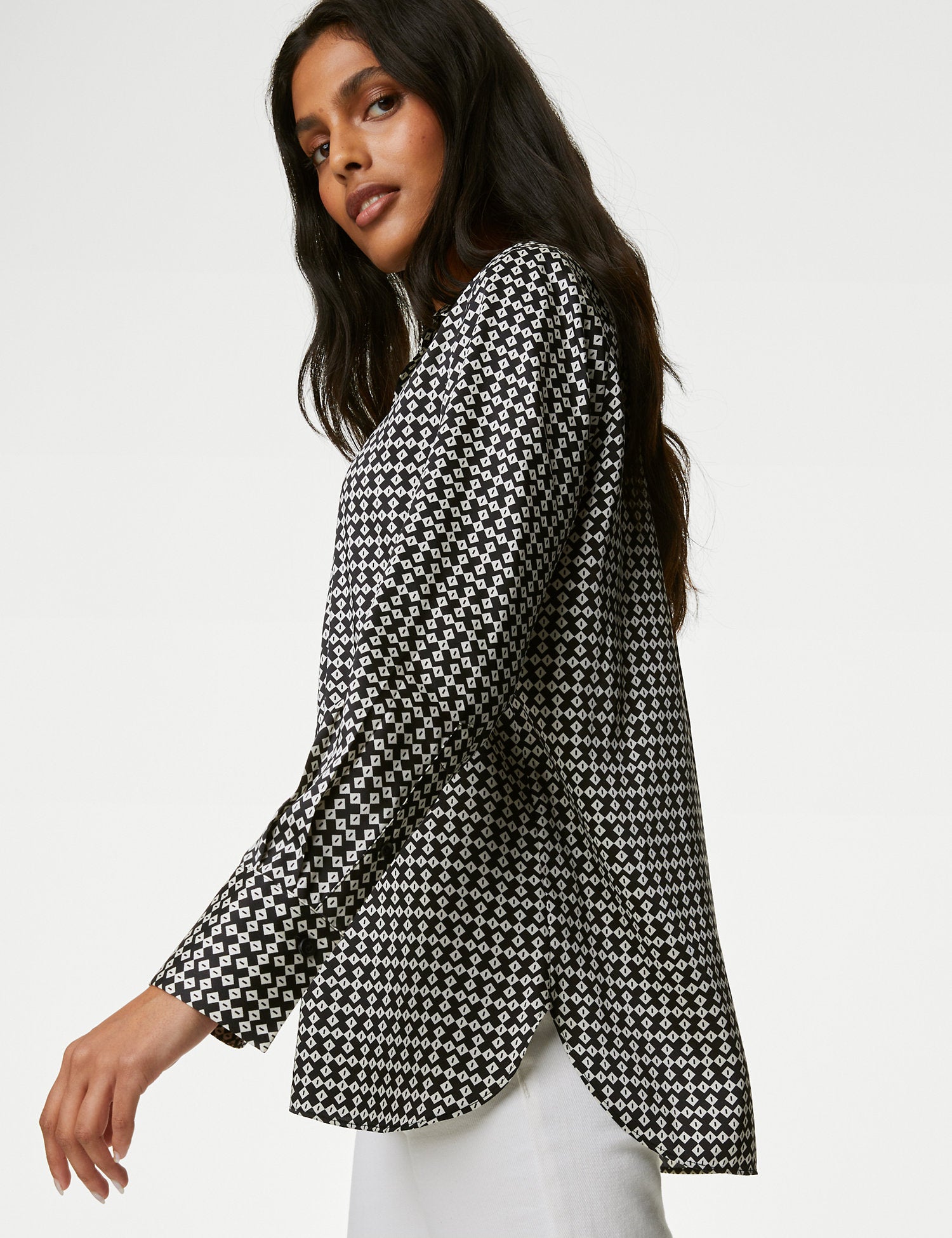 Printed Collared Popover Blouse