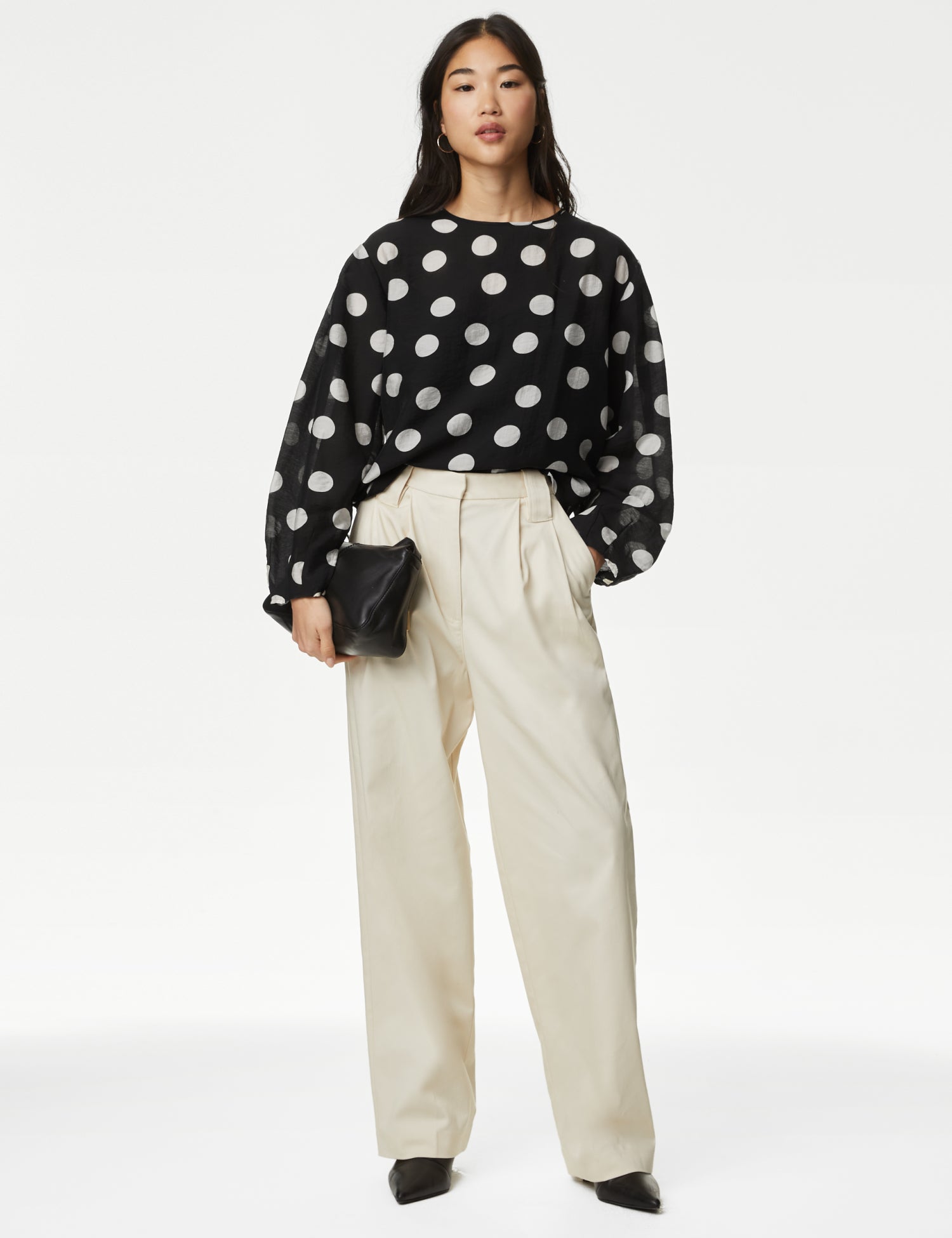 Lyocell™ Rich Polka Dot Round Neck Blouse