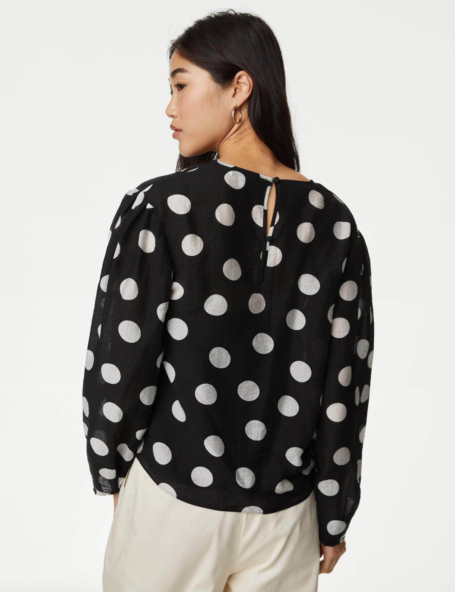 Lyocell™ Rich Polka Dot Round Neck Blouse