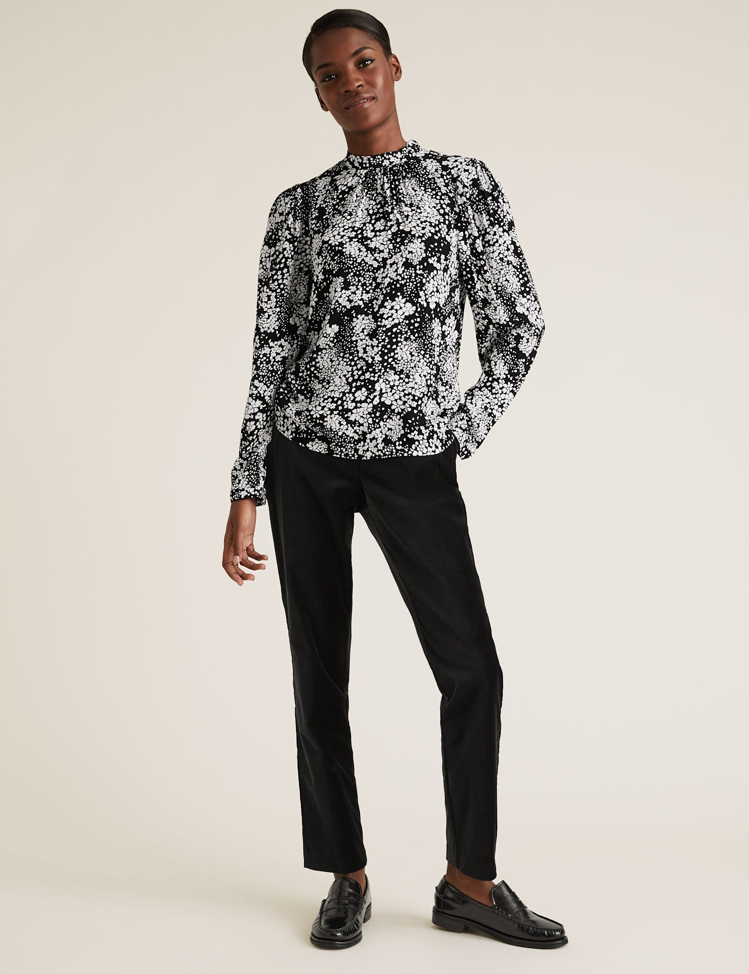 Floral High Neck Puff Sleeve Blouse