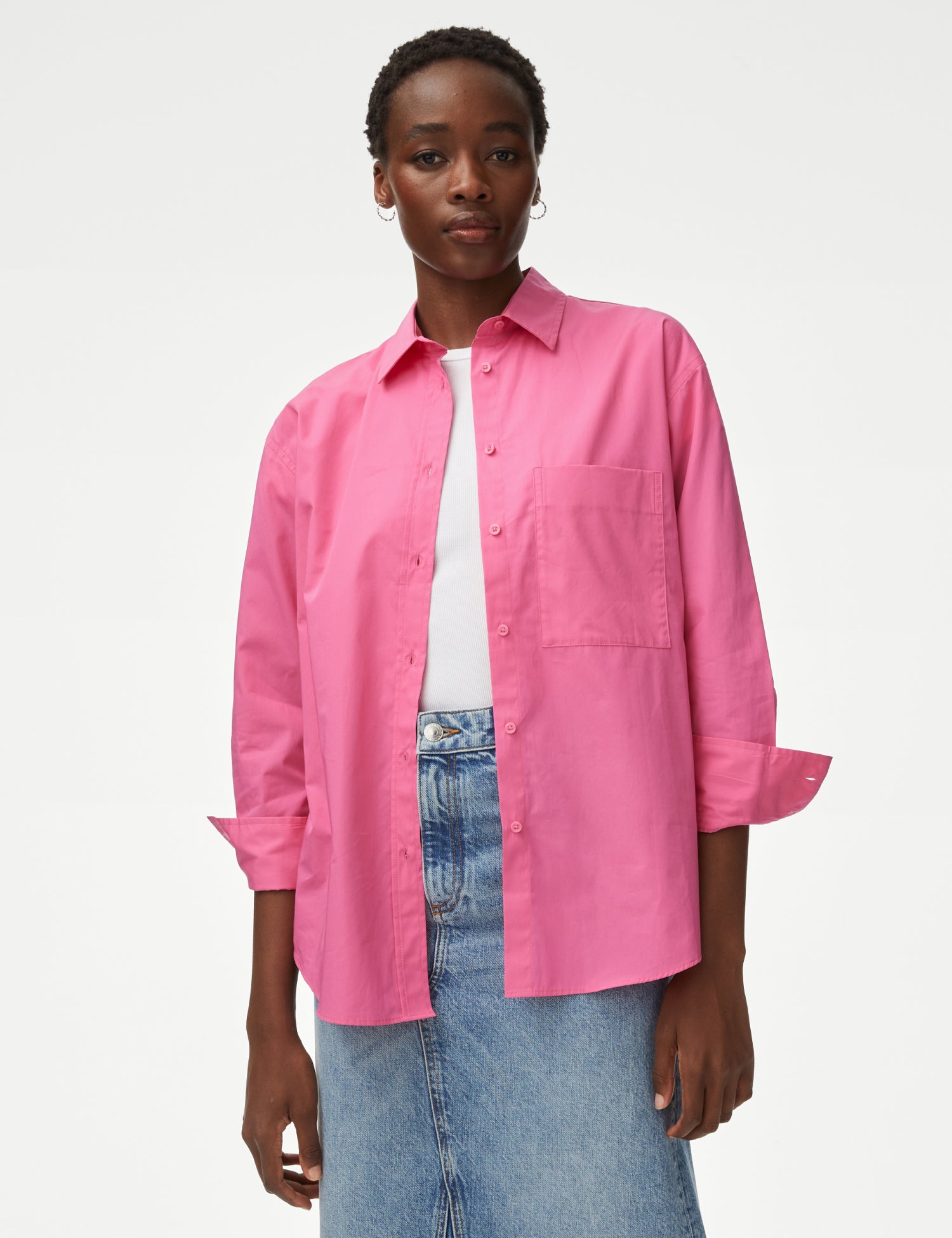 Pure Cotton Collared Oversized Shirt