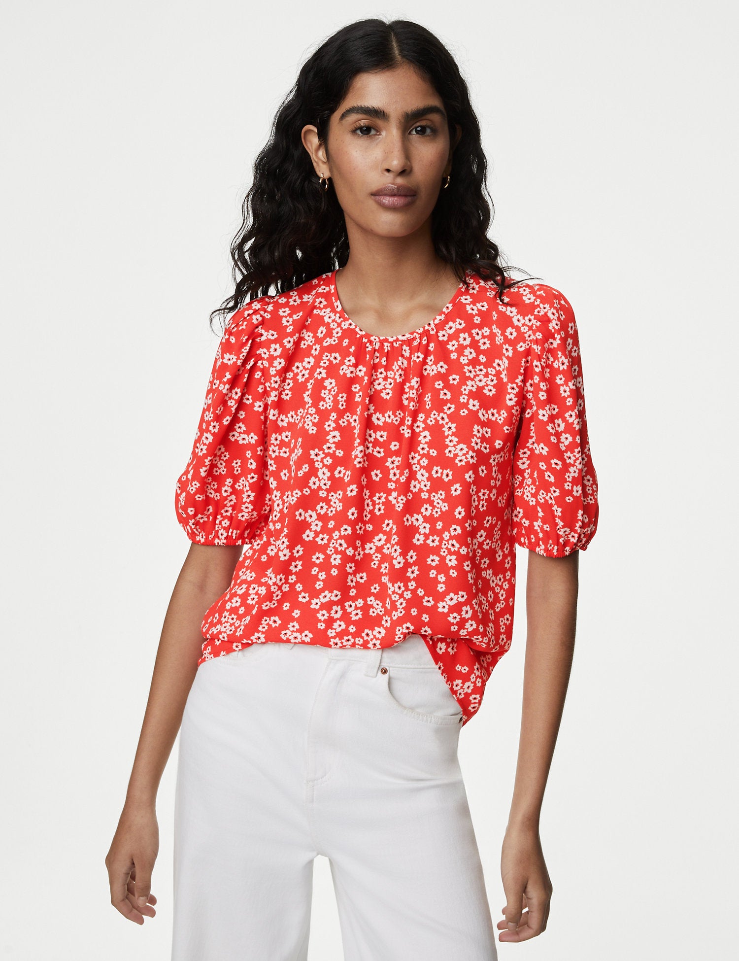 Printed Puff Sleeve Blouse