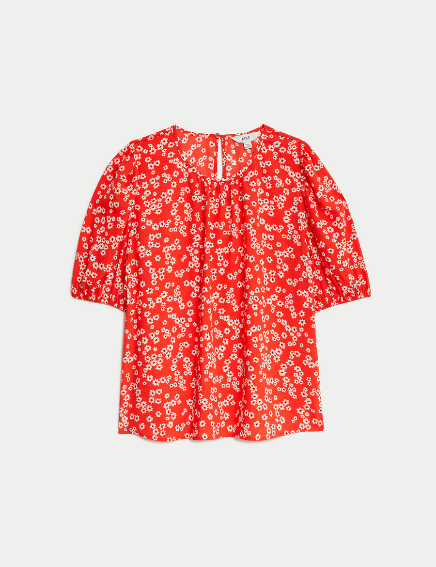 Printed Puff Sleeve Blouse