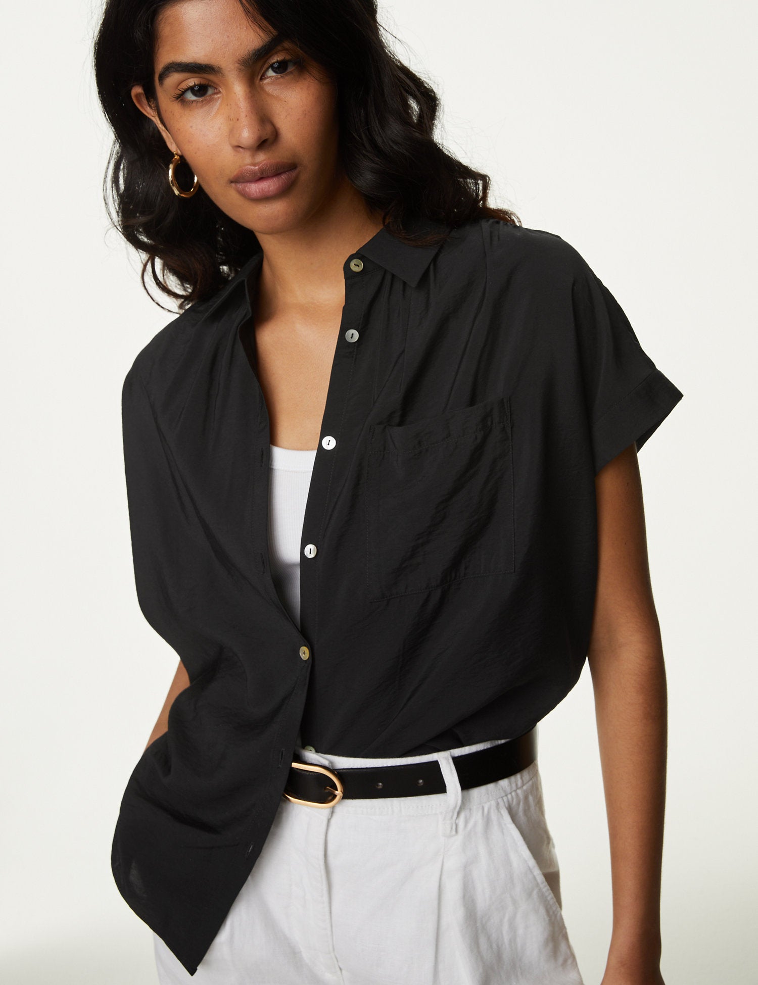 Collared Cap Sleeve Shirt