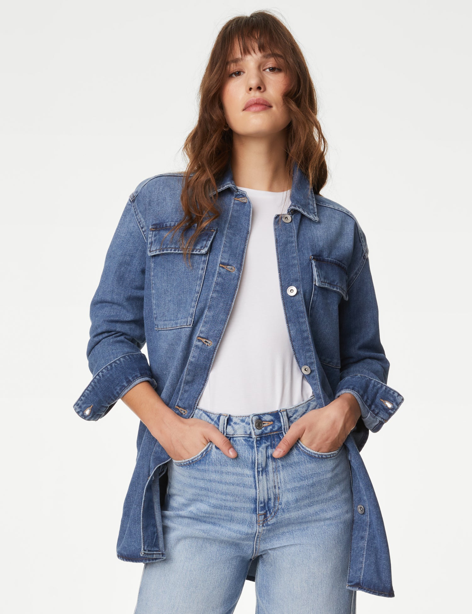 Cotton Rich Denim Longline Overshirt