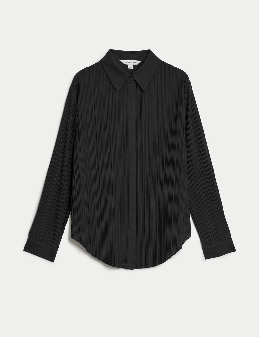 Jersey Plisse Collared Shirt