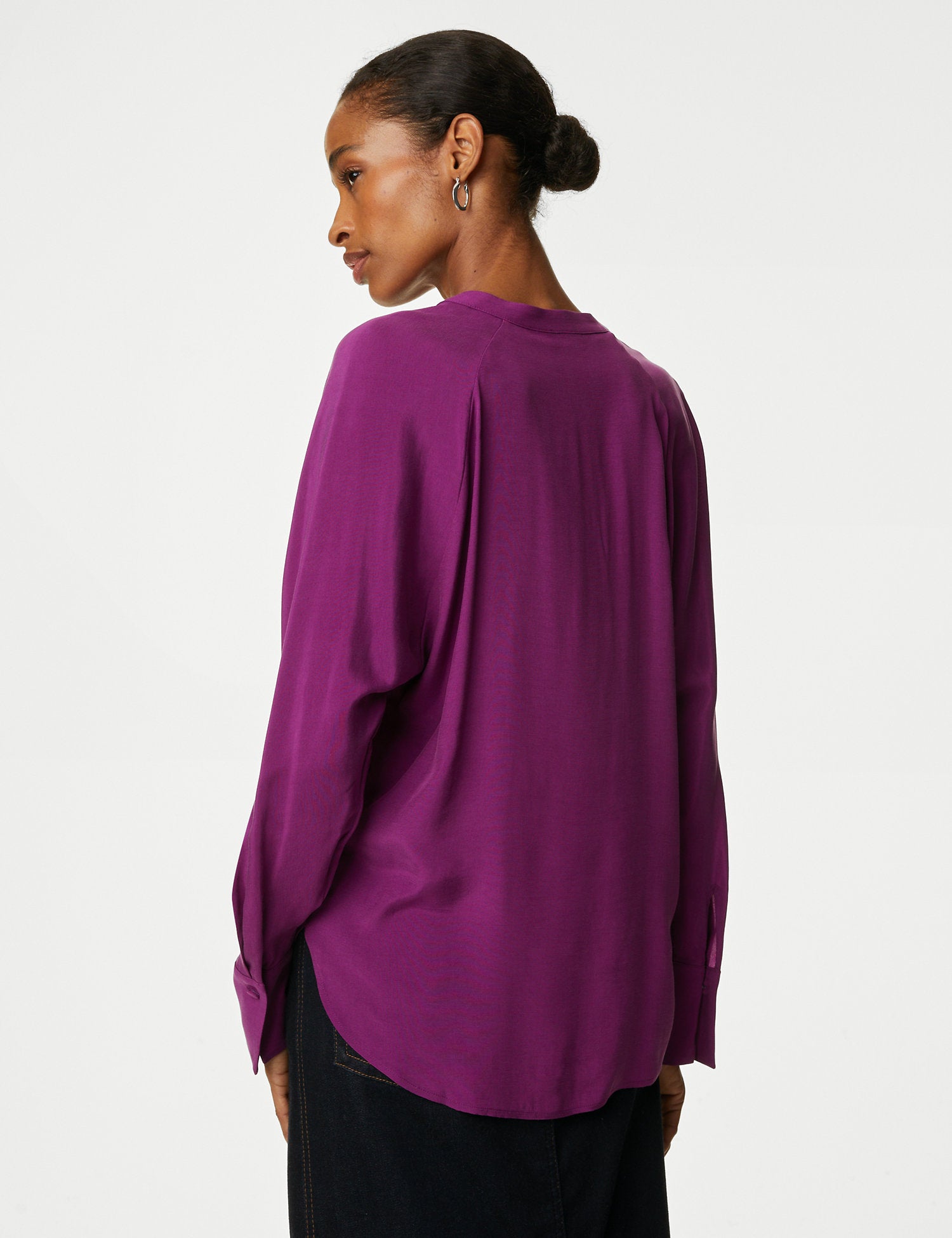 Cupro Rich Notch Neck Popover Blouse