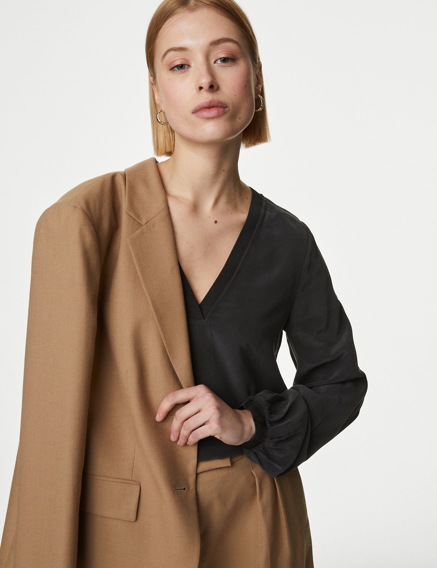 Pure Silk V-Neck Popover Blouse