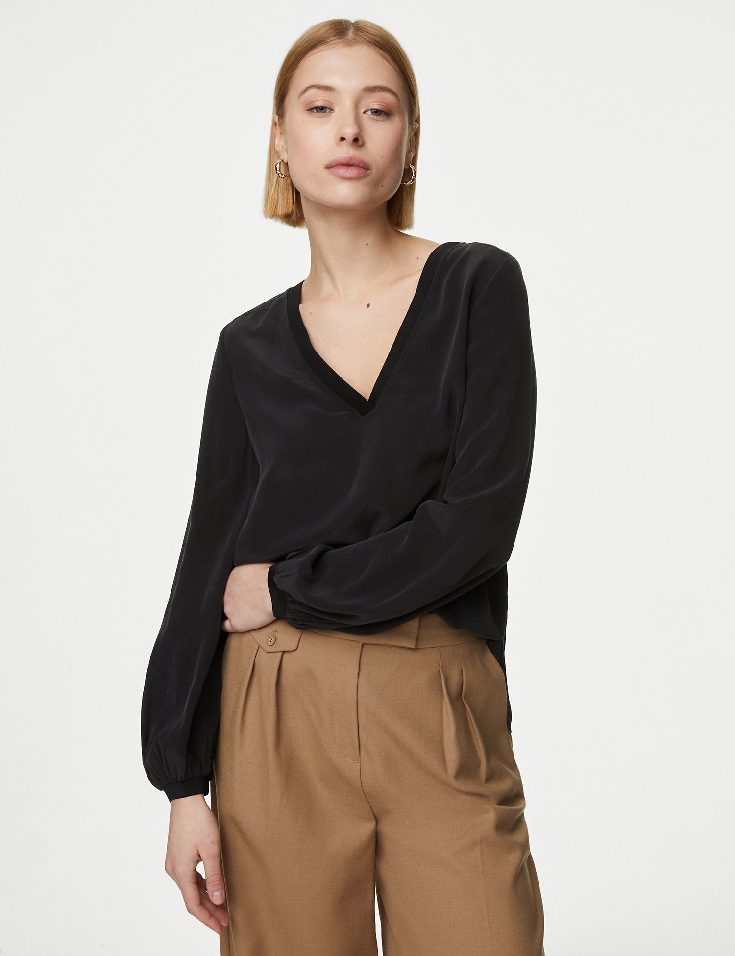 Pure Silk V-Neck Popover Blouse