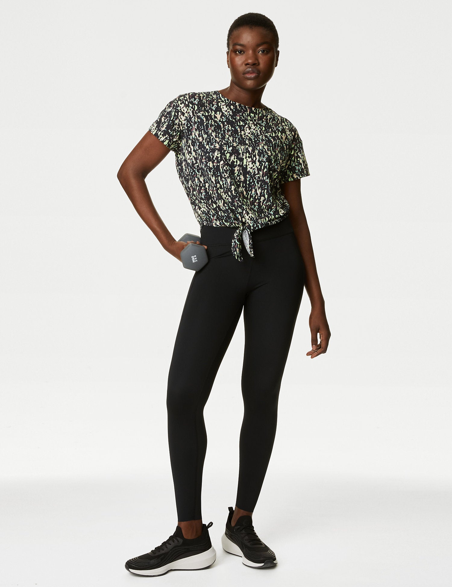 Printed Scoop Neck Tie Front Cropped Top