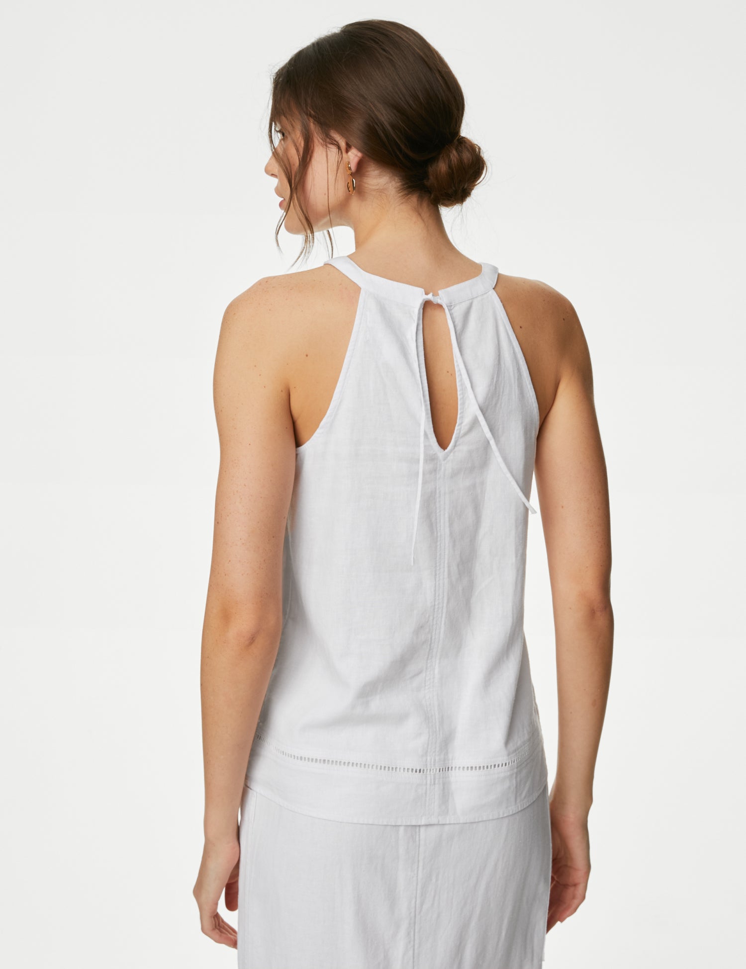 Linen Rich Halter Neck Embroidered Top