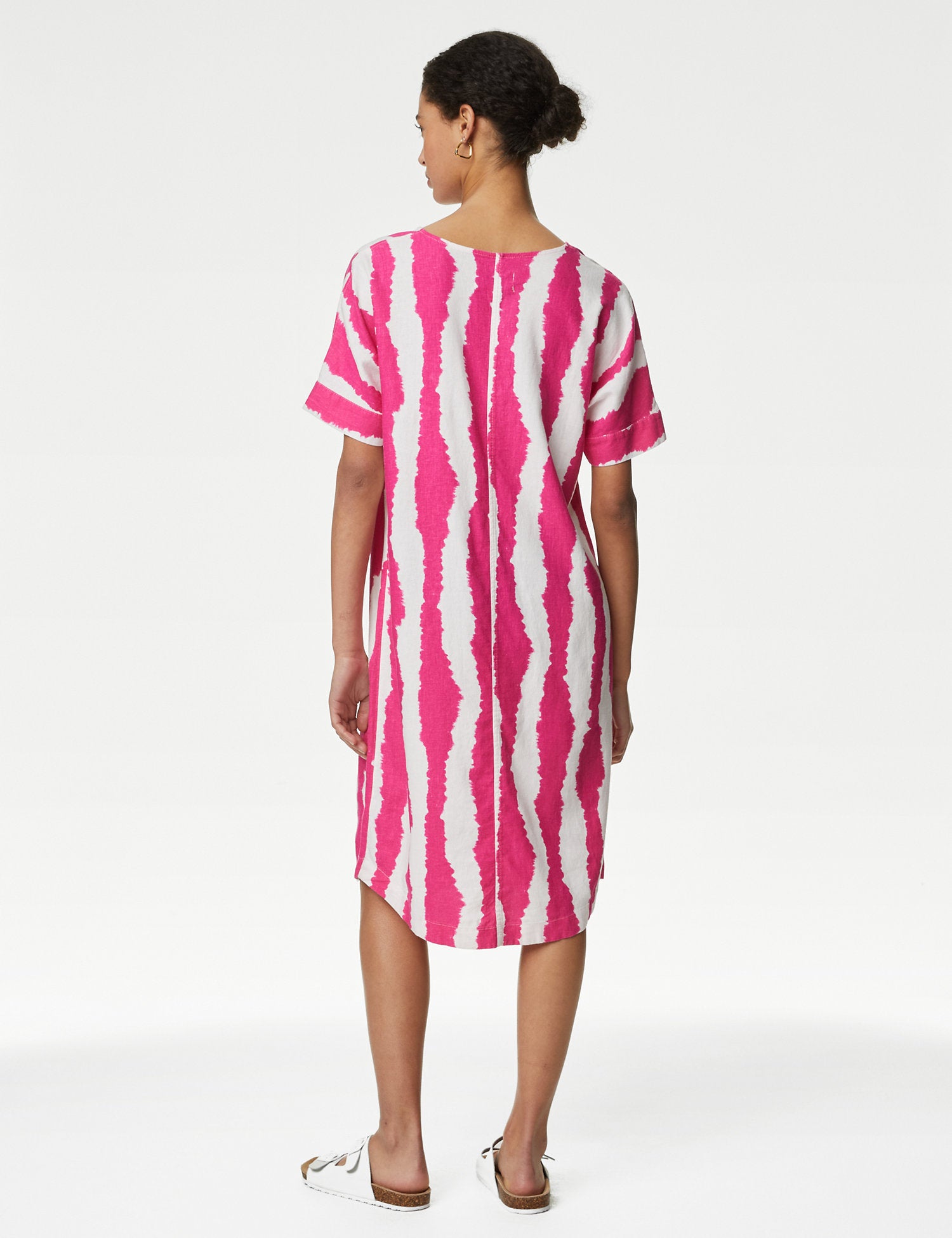 Linen Rich Printed V-Neck Shift Dress