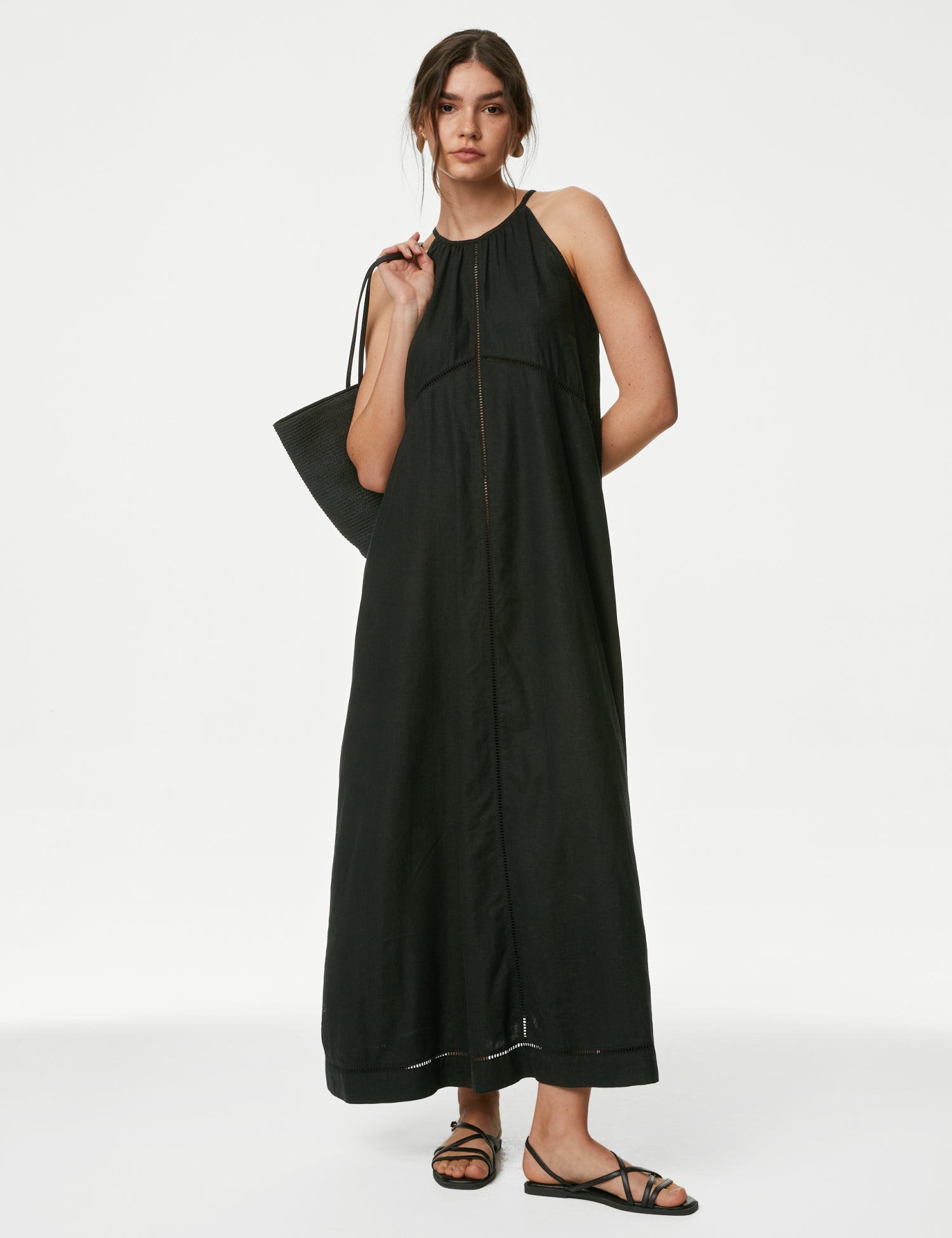 Linen Rich Halter Neck Maxi Shift Dress