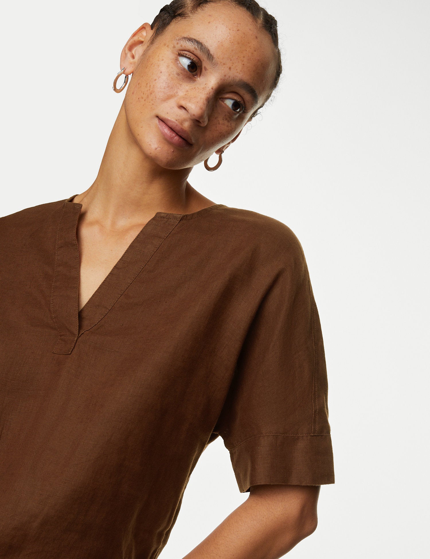 Pure Linen V-Neck Popover Blouse