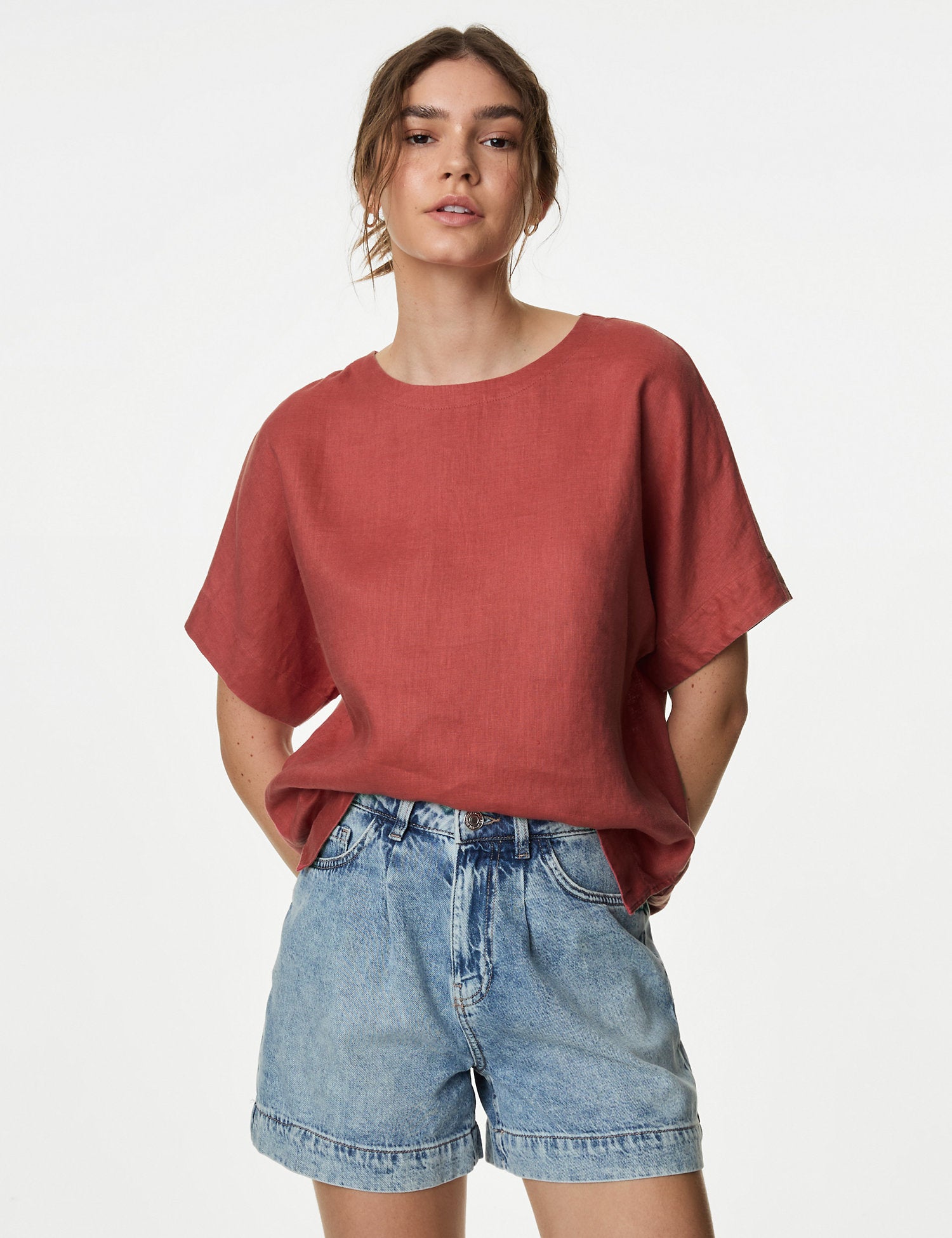 Pure Linen Round Neck Relaxed Blouse