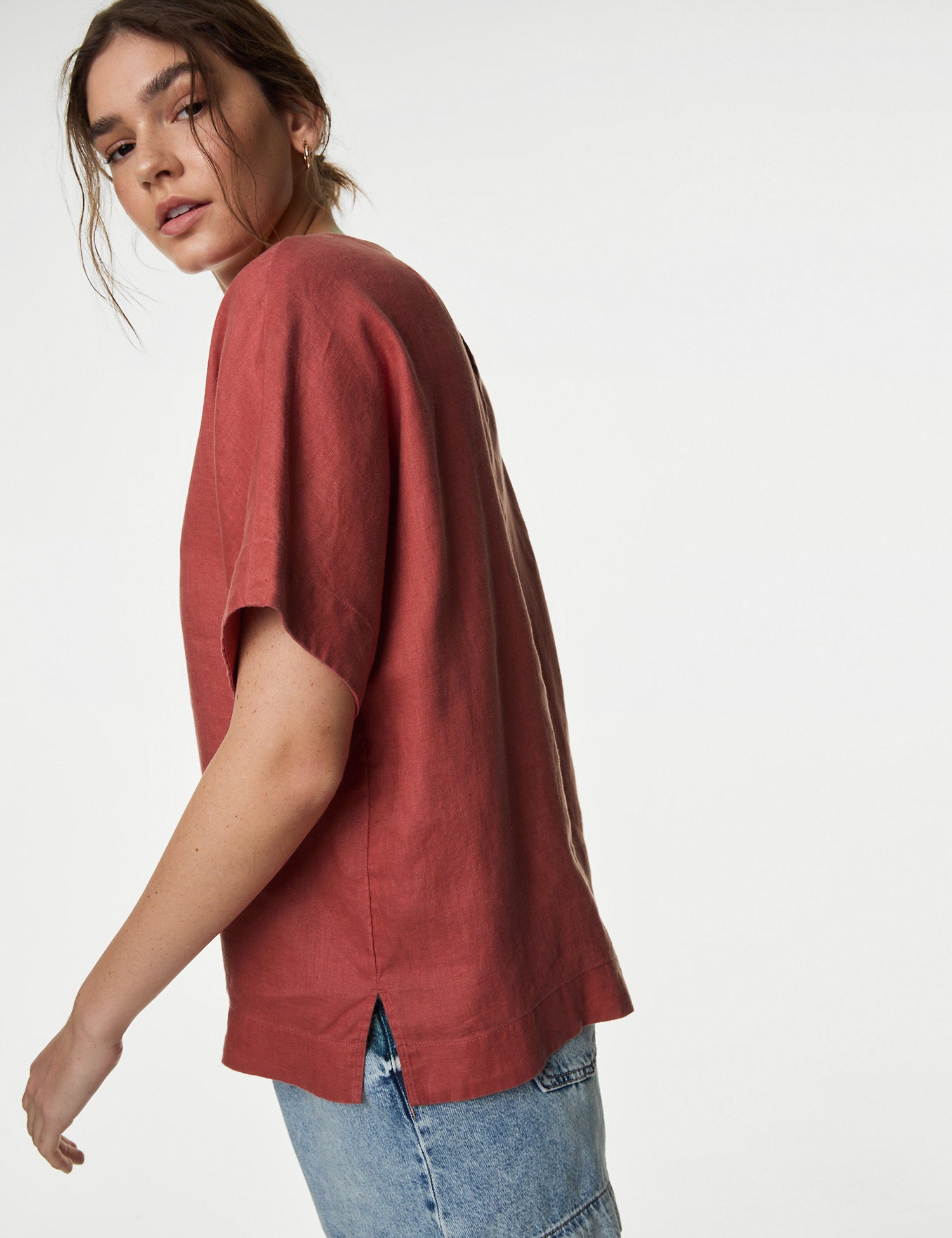 Pure Linen Round Neck Relaxed Blouse