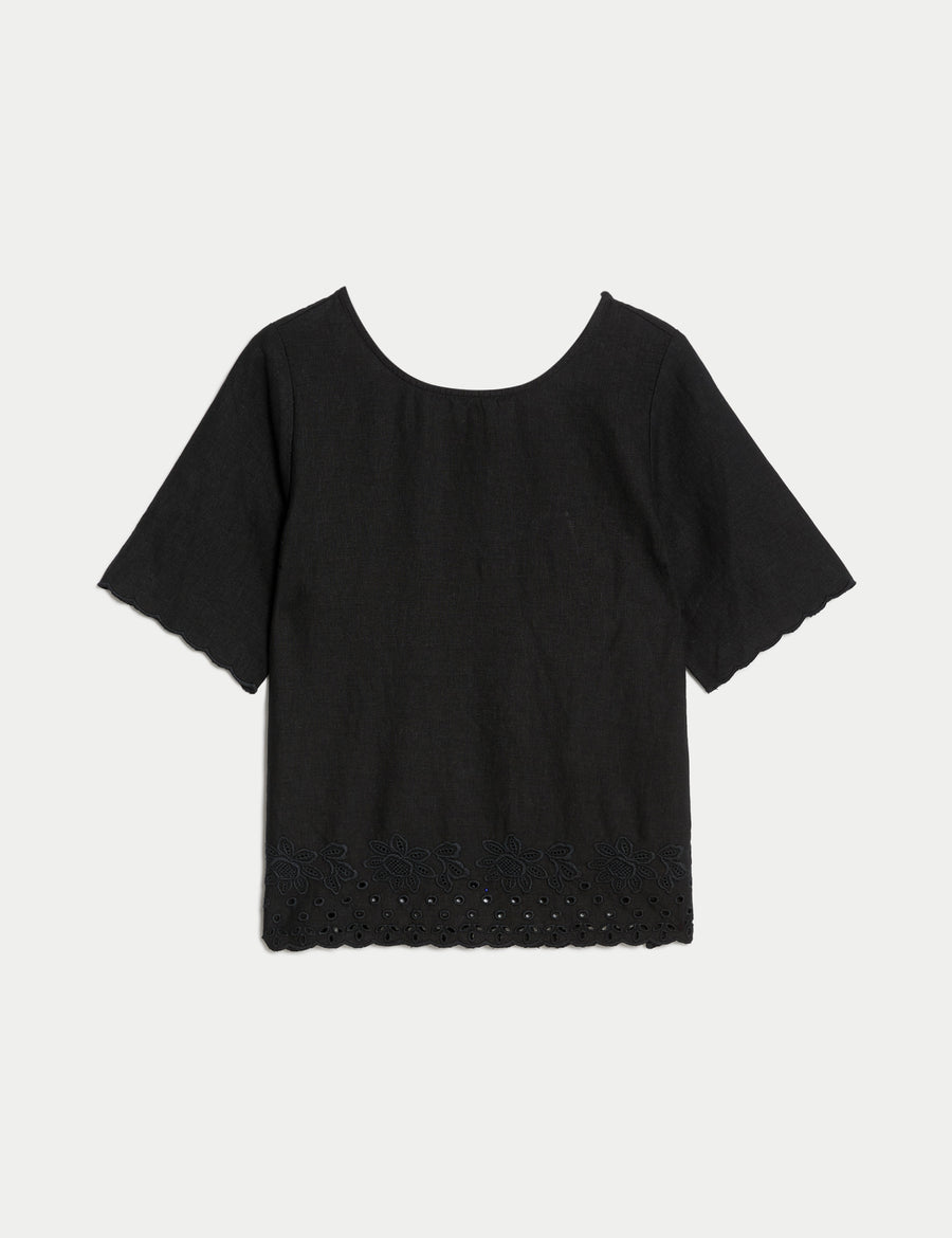 Linen Rich Broderie Regular Fit Top