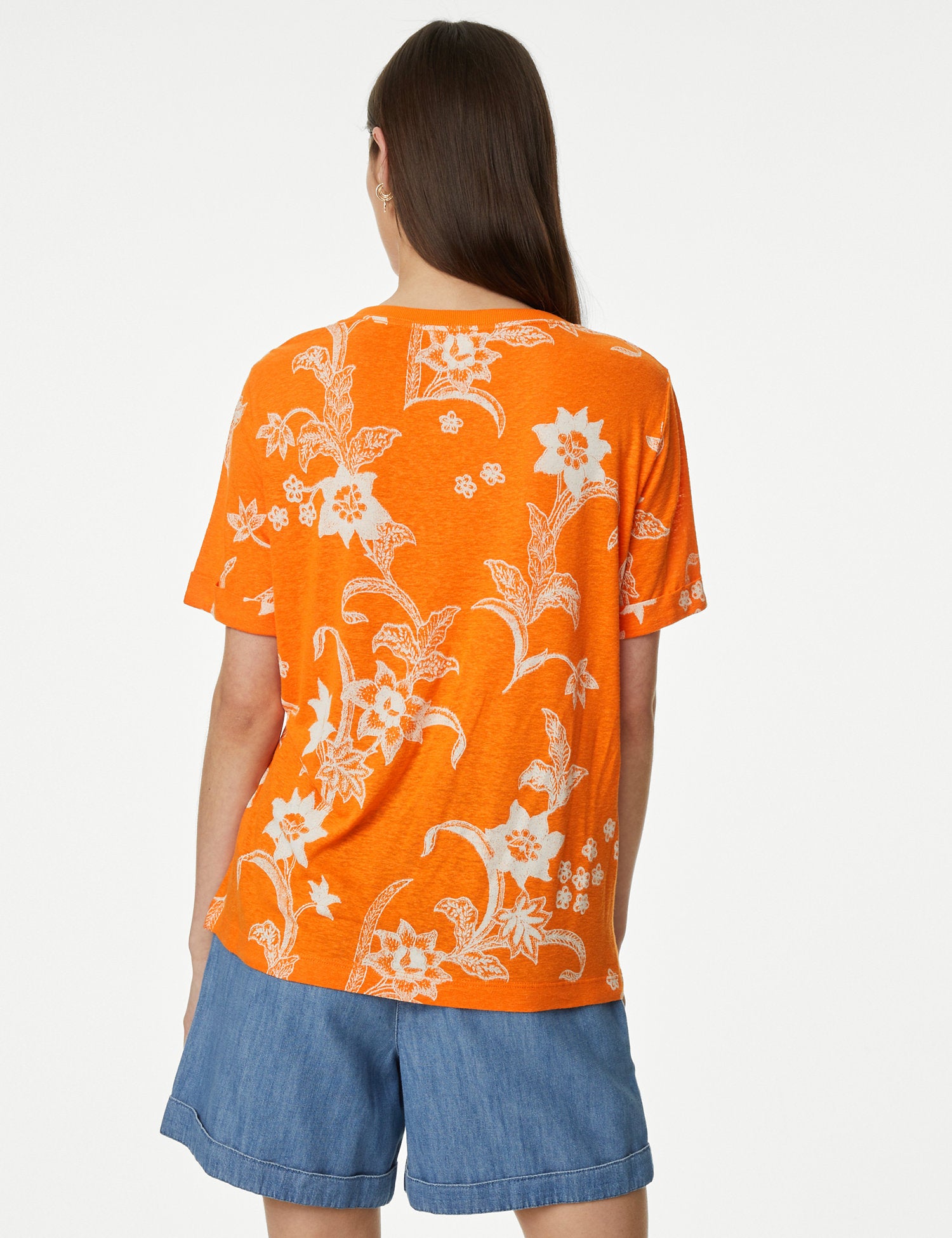 Linen Blend Geometric Short Sleeve T-Shirt
