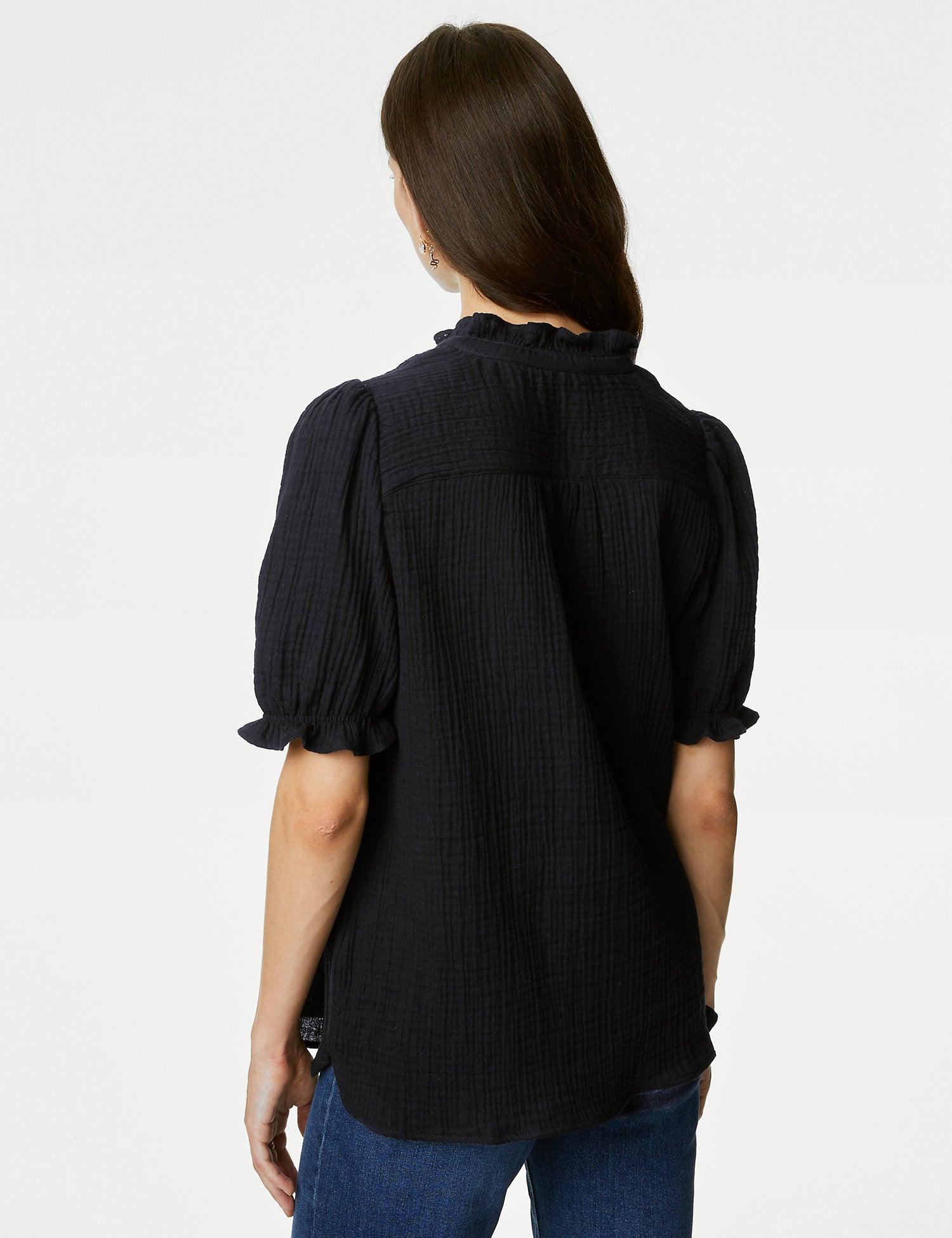 Pure Cotton Textured Notch Neck Blouse