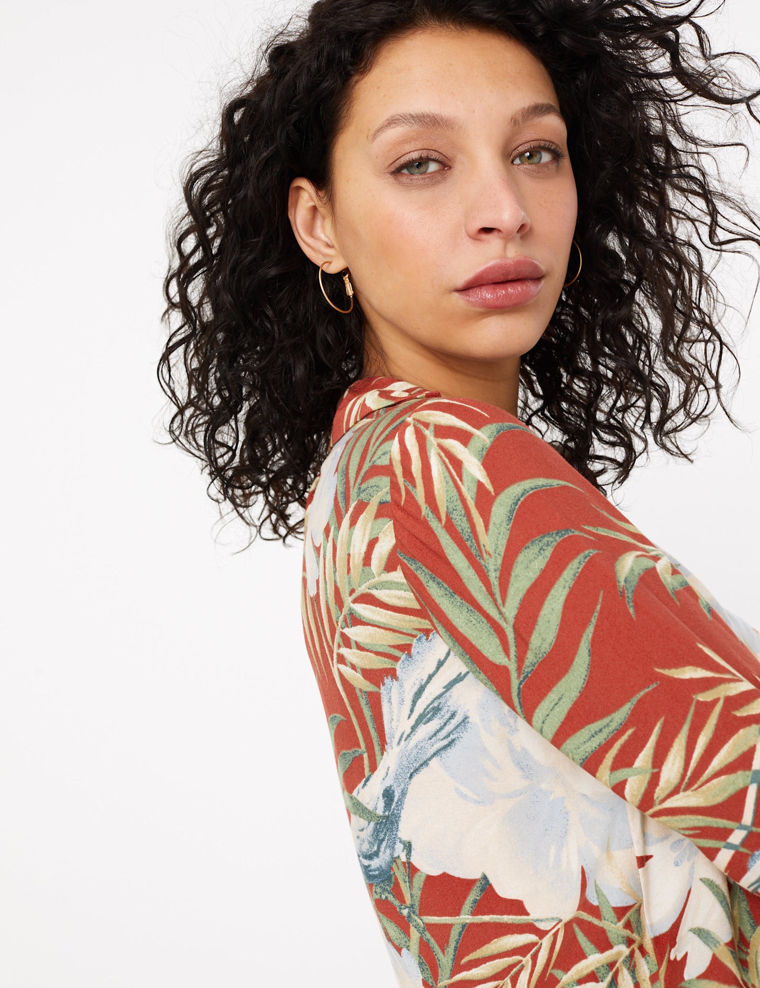 Printed Button Detail Long Sleeve Shirt