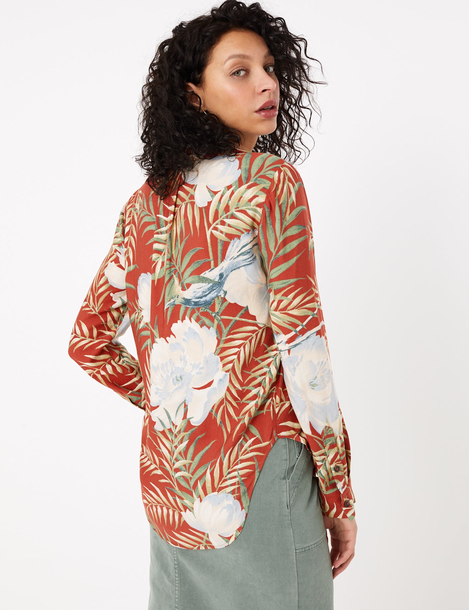 Printed Button Detail Long Sleeve Shirt