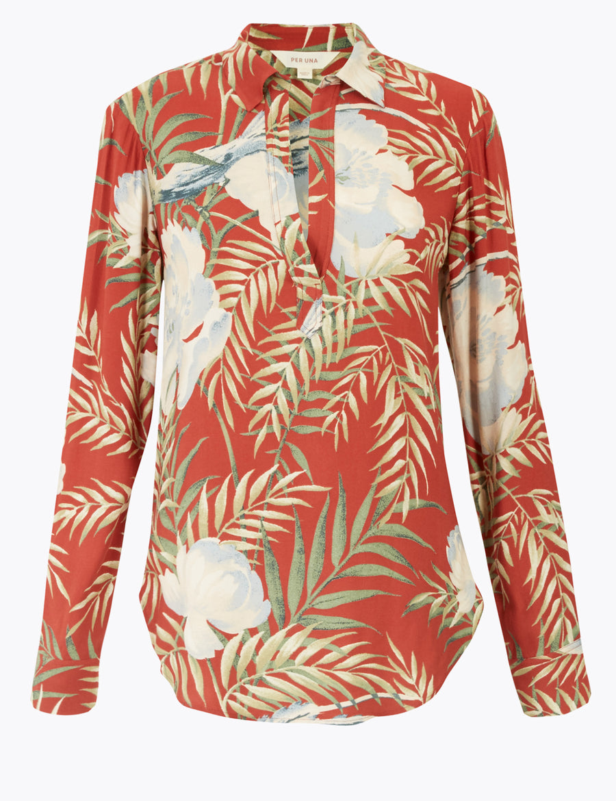 Printed Button Detail Long Sleeve Shirt