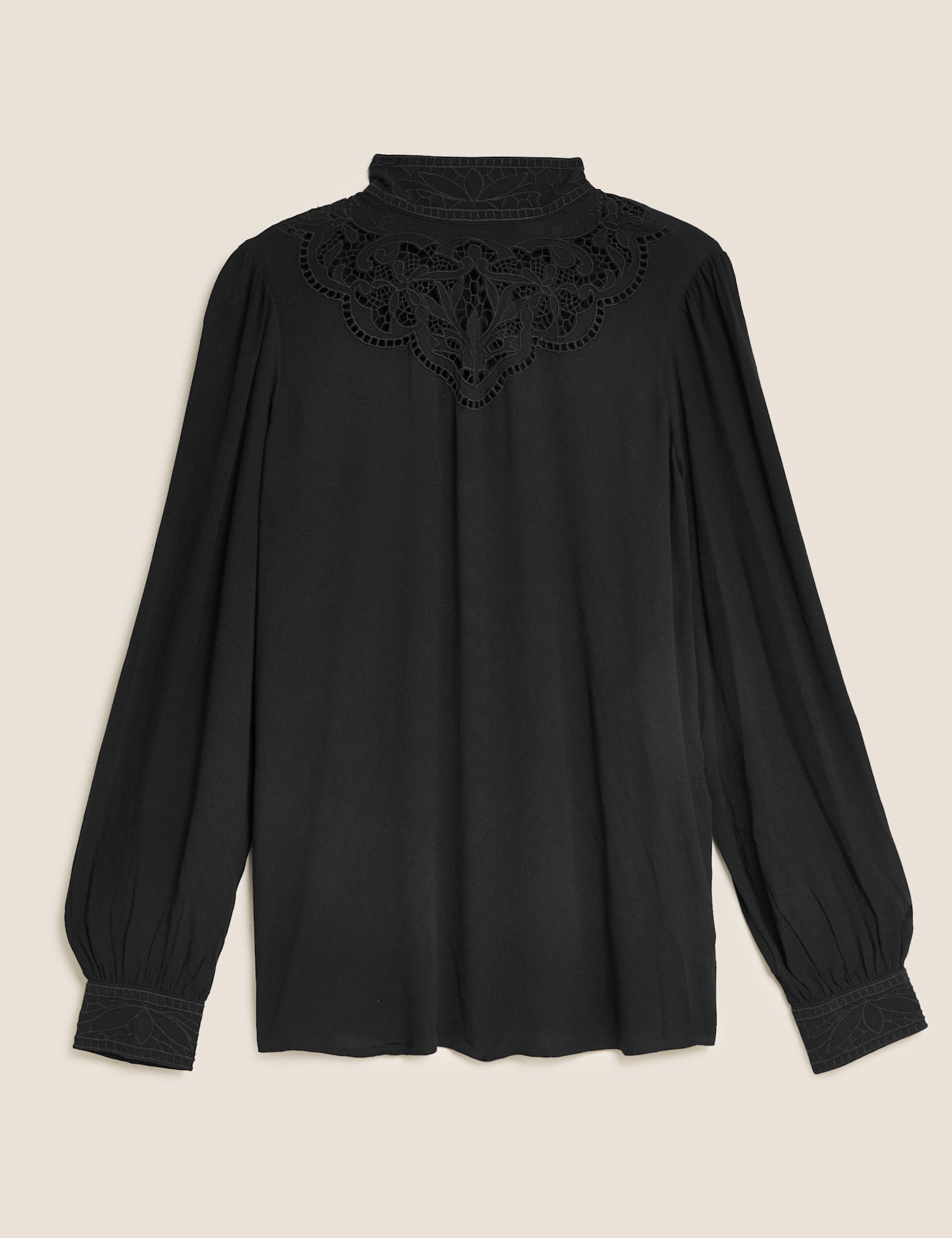 High Neck Lace Insert Long Sleeve Blouse