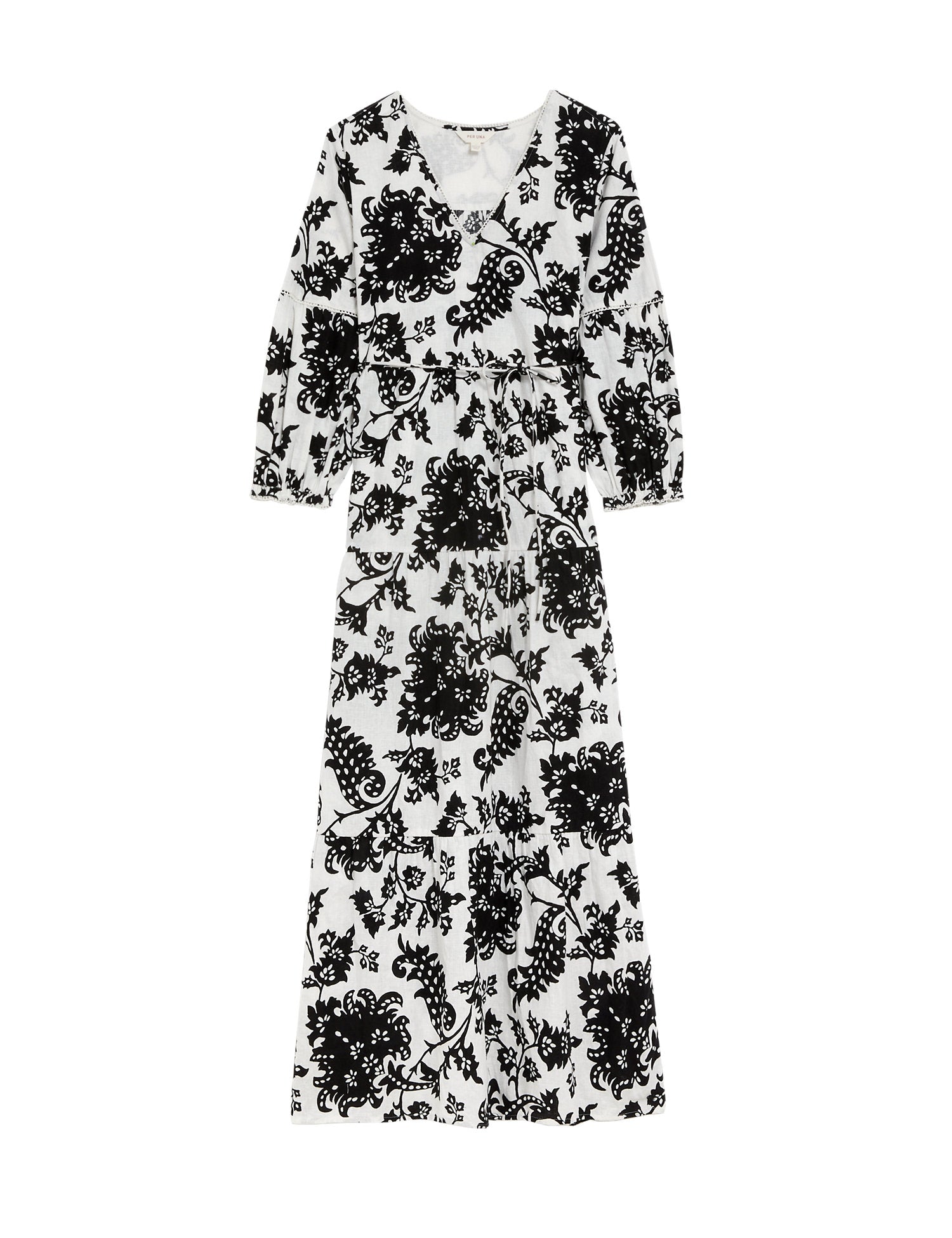 Linen Rich Floral V-Neck Maxi Tiered Dress - Main Image