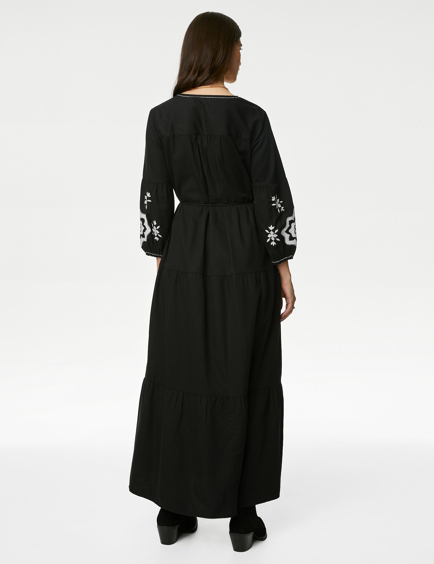 Pure Cotton Embroidered Midaxi Smock Dress