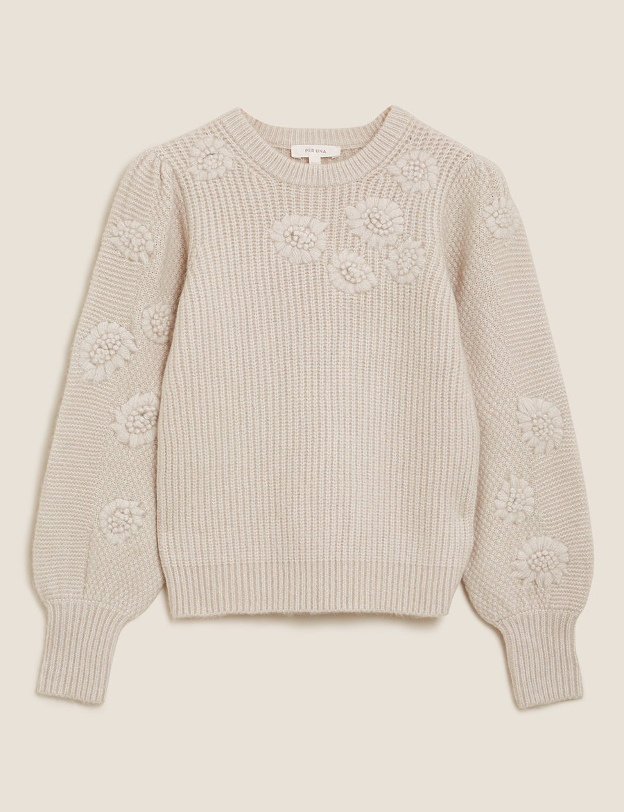Floral Embroidered Crew Neck Jumper