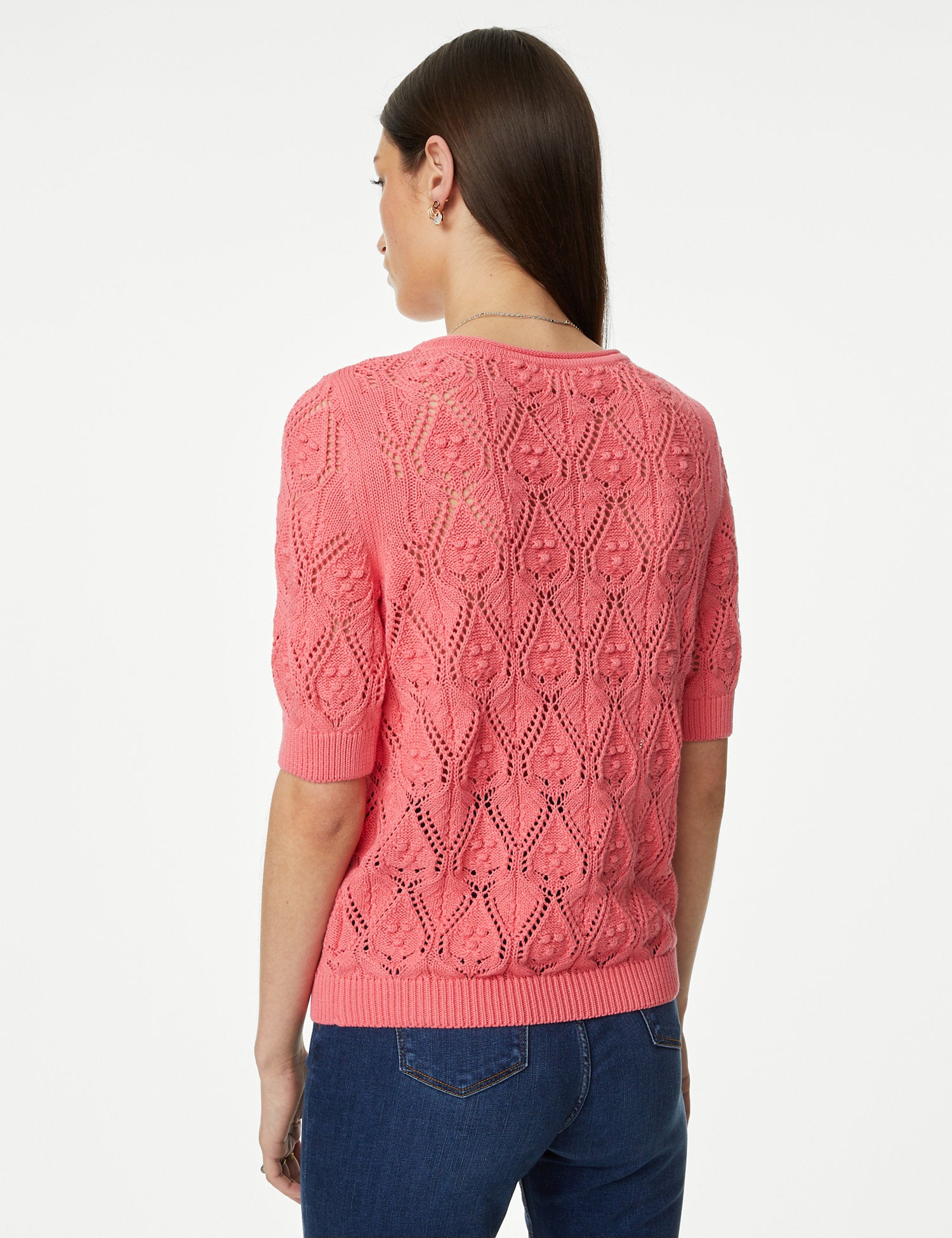 Pure Cotton Textured Round Neck Knitted Top