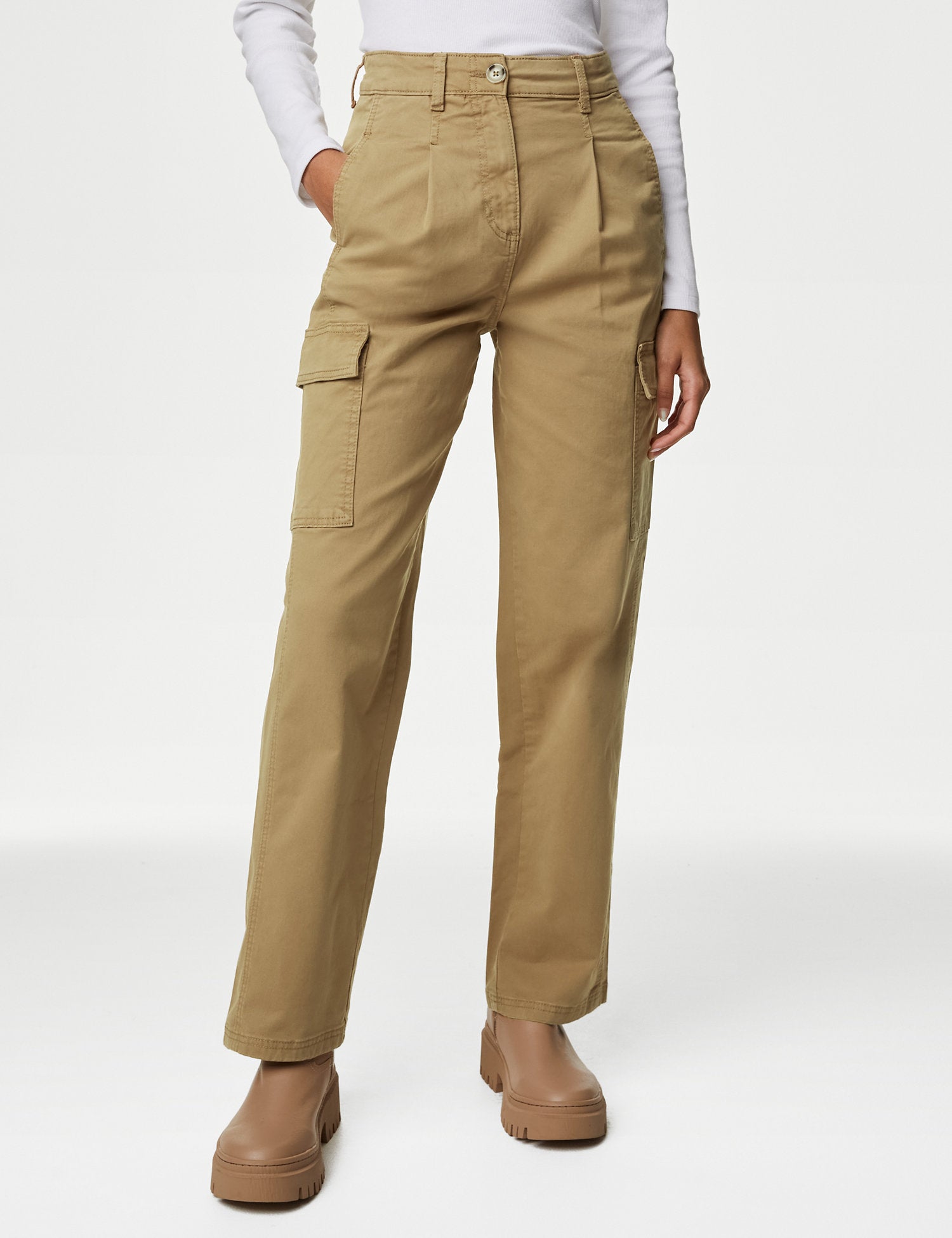 Cotton Rich Cargo Straight Leg Trousers