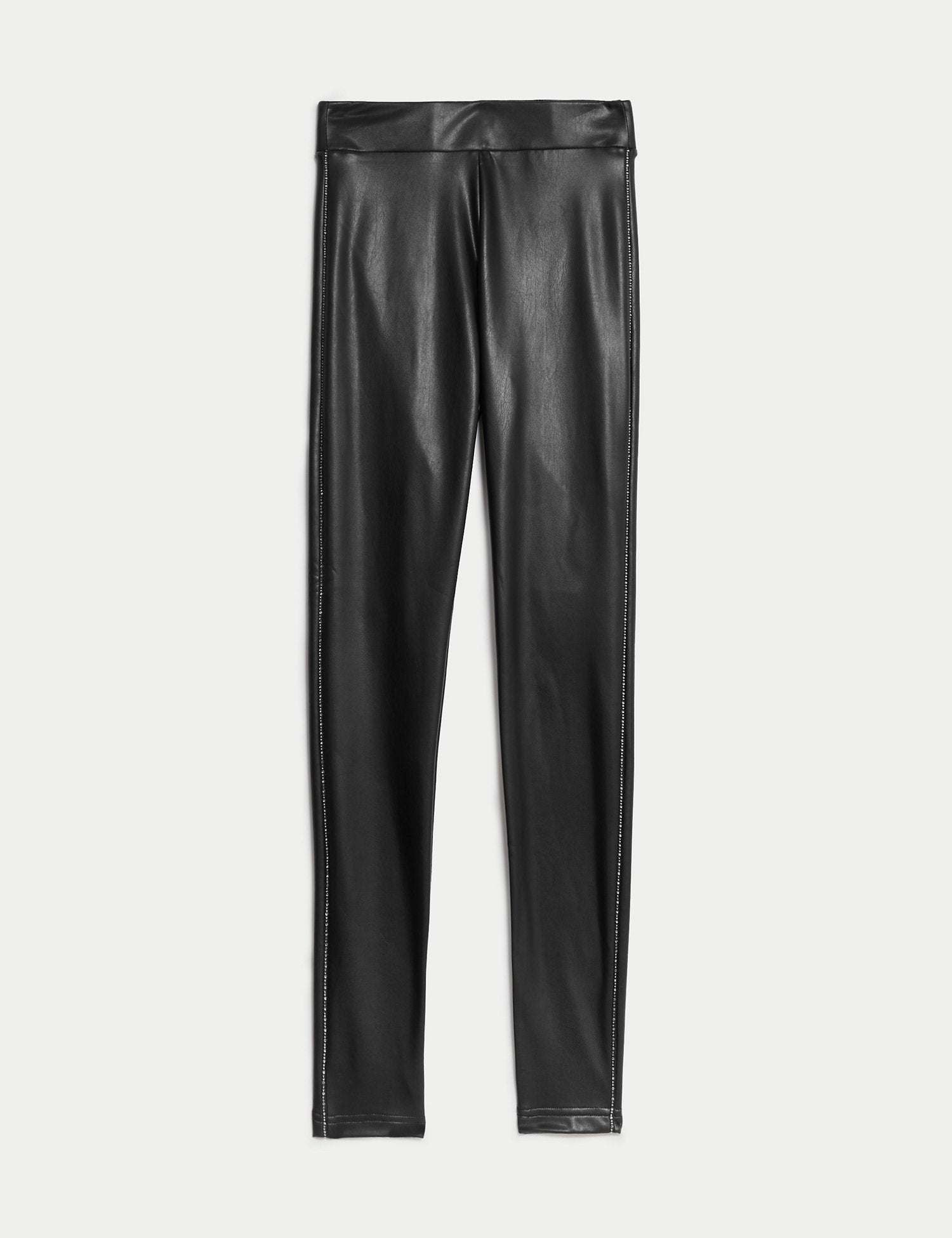 Leather Look Sparkly Side Stripe Leggings - Main Image