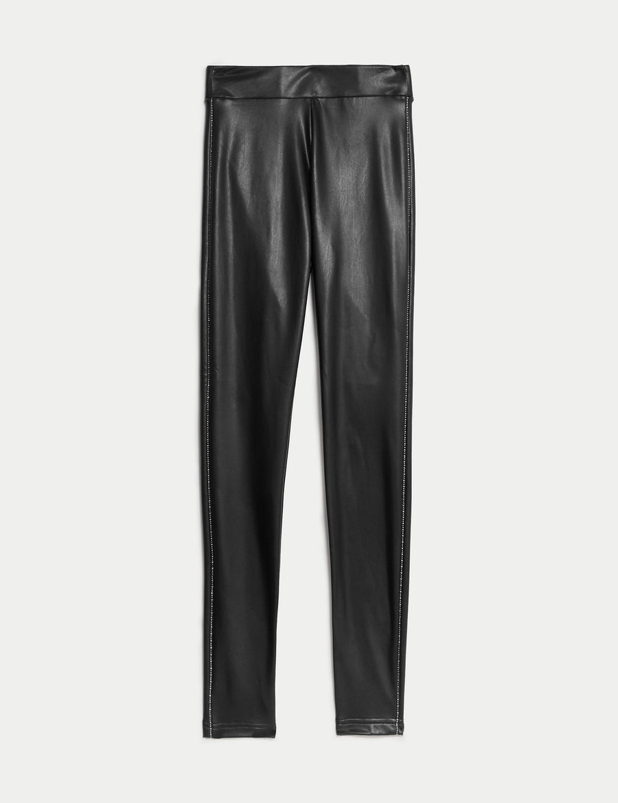 Leather Look Sparkly Side Stripe Leggings Marks & Spencer Philippines