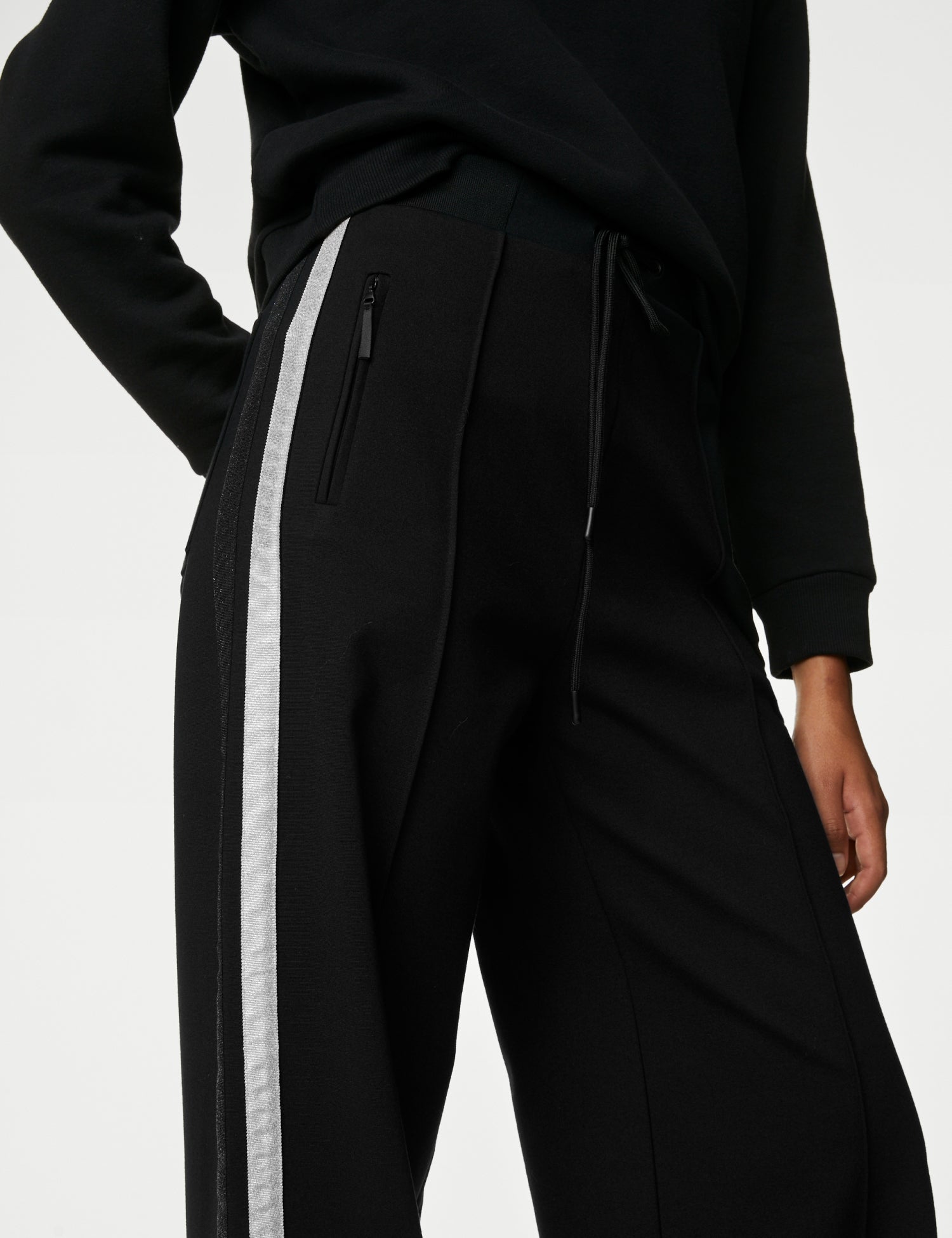 Ponte Sparkly Side Stripe Wide Leg Trousers