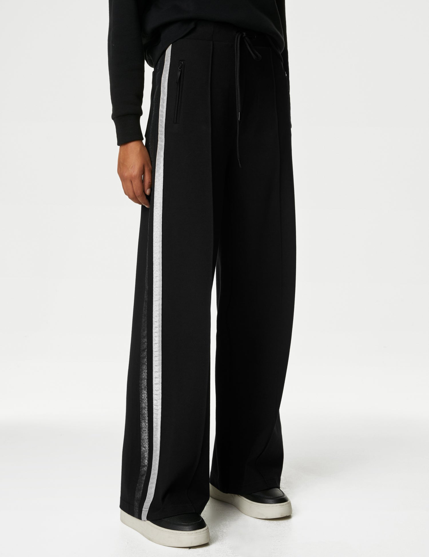 Ponte Sparkly Side Stripe Wide Leg Trousers