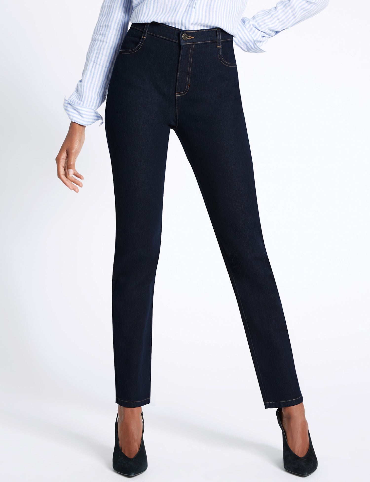 Mid Rise Straight Leg Jeans