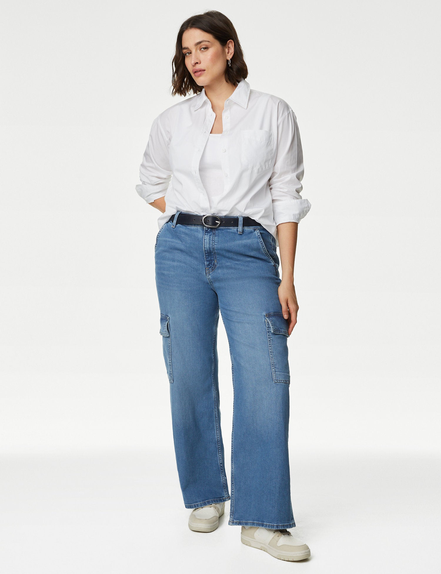 High Waisted Wide Leg Cargo Jeans