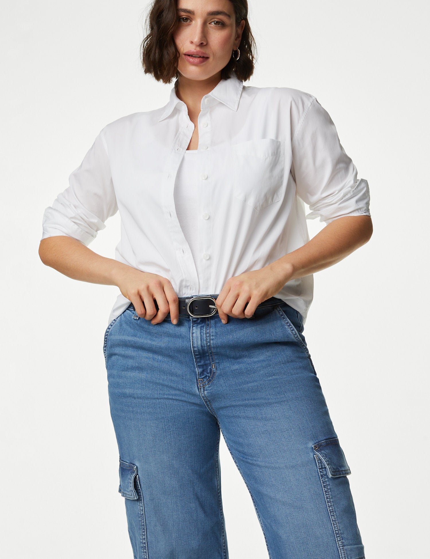 High Waisted Wide Leg Cargo Jeans