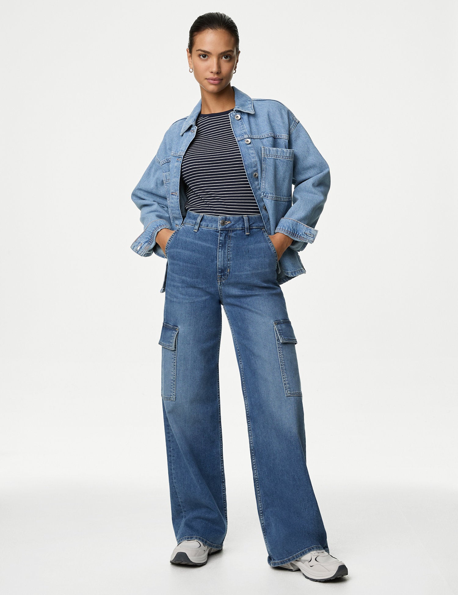 High Waisted Wide Leg Cargo Jeans