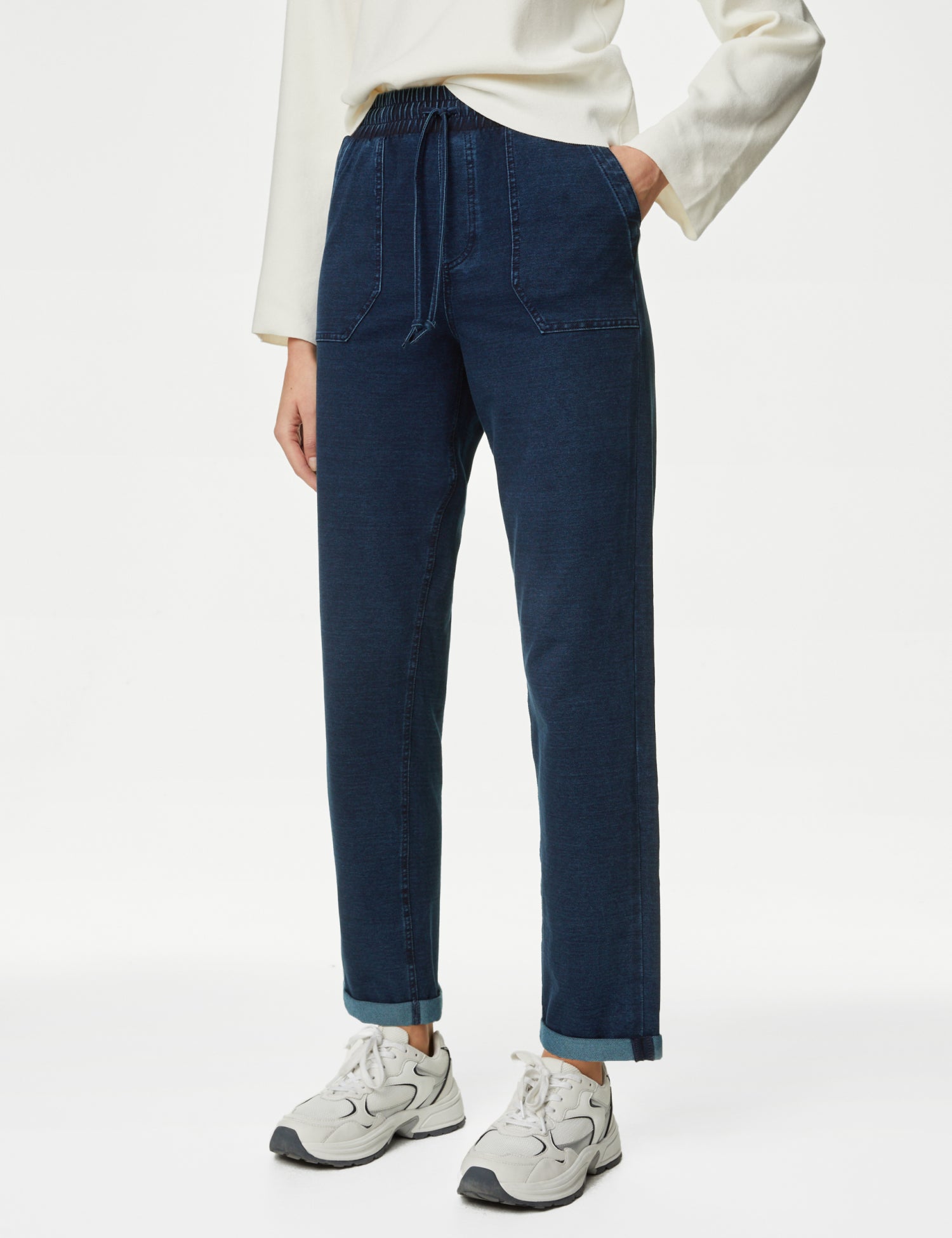 Denim Jersey Straight Leg Trousers