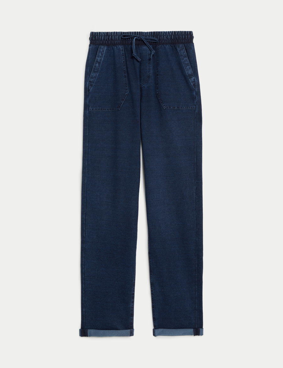 Denim Jersey Straight Leg Trousers