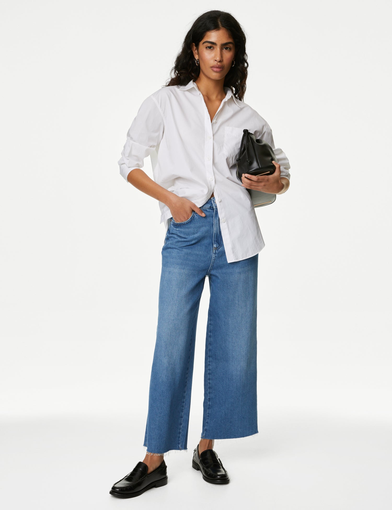 Lyocell Blend High Waisted Wide Leg Jeans