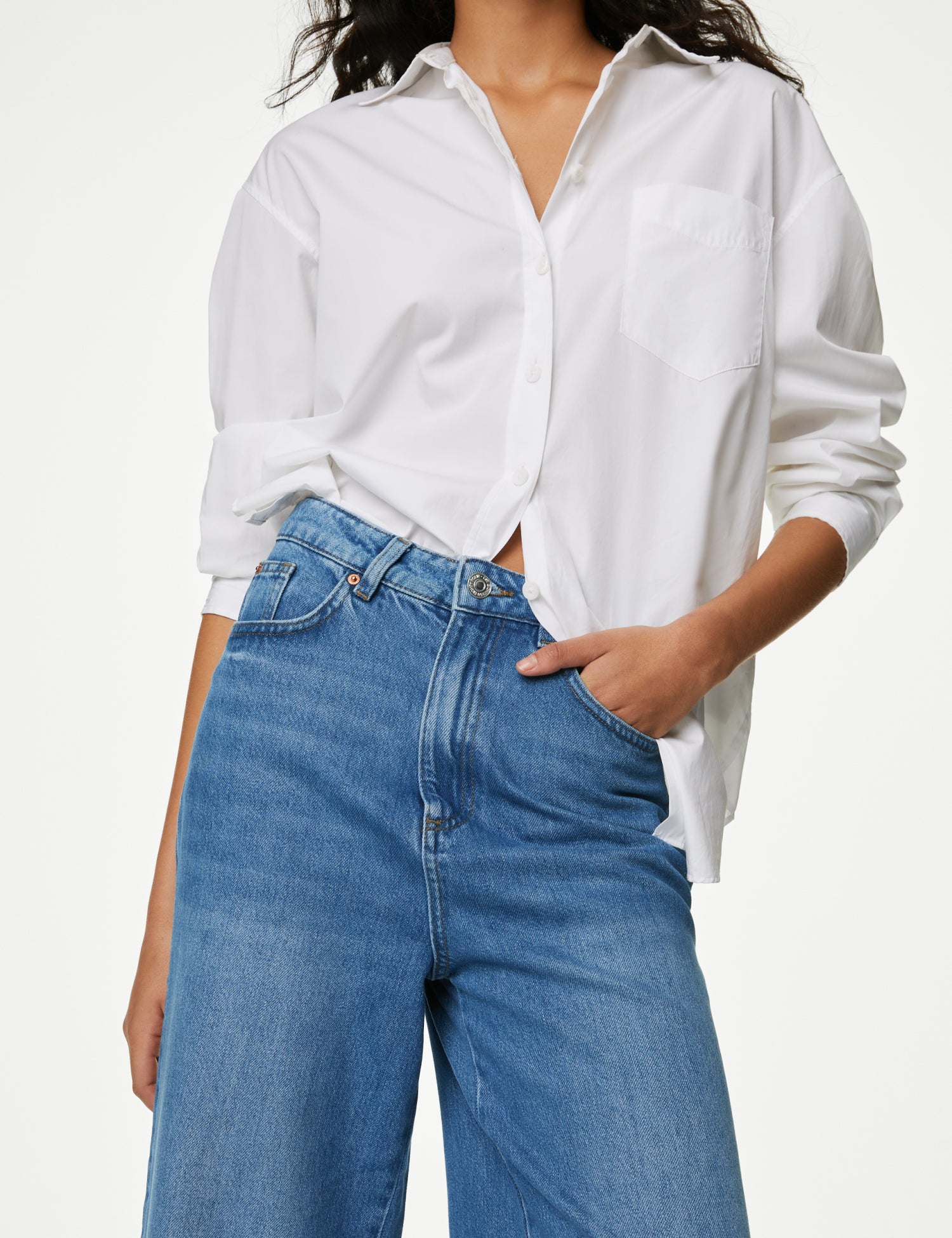 Lyocell Blend High Waisted Wide Leg Jeans