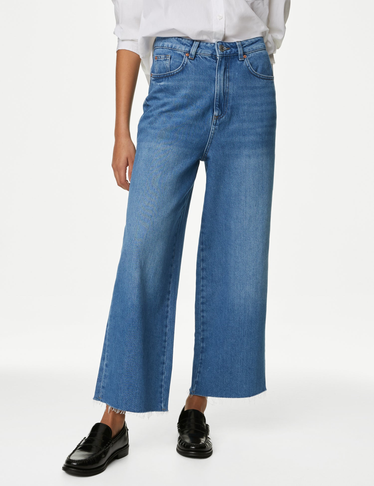 Lyocell Blend High Waisted Wide Leg Jeans