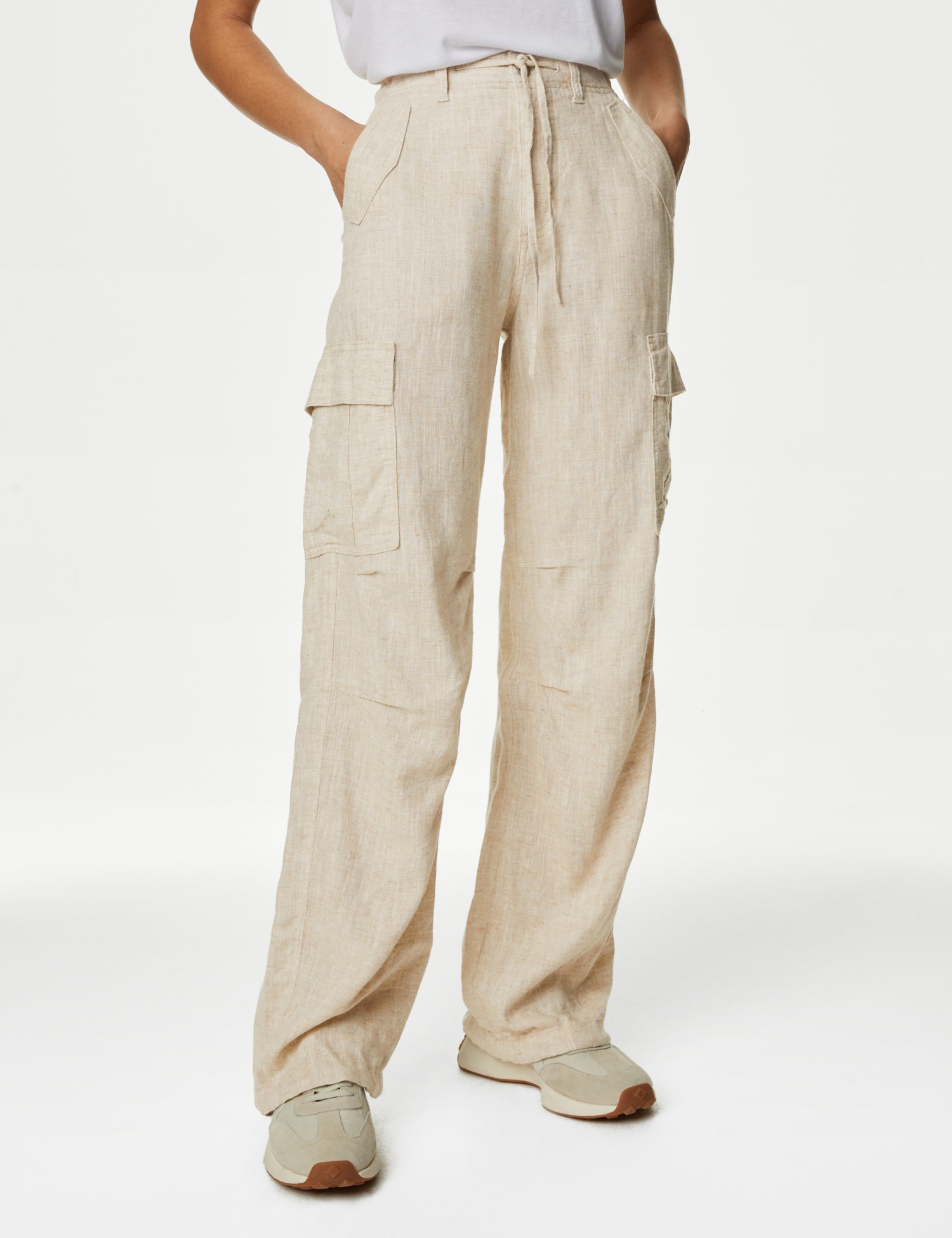 Linen Rich Straight Leg Cargo Trousers