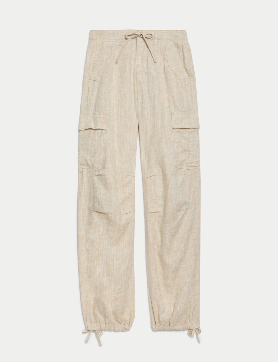 Linen Rich Straight Leg Cargo Trousers